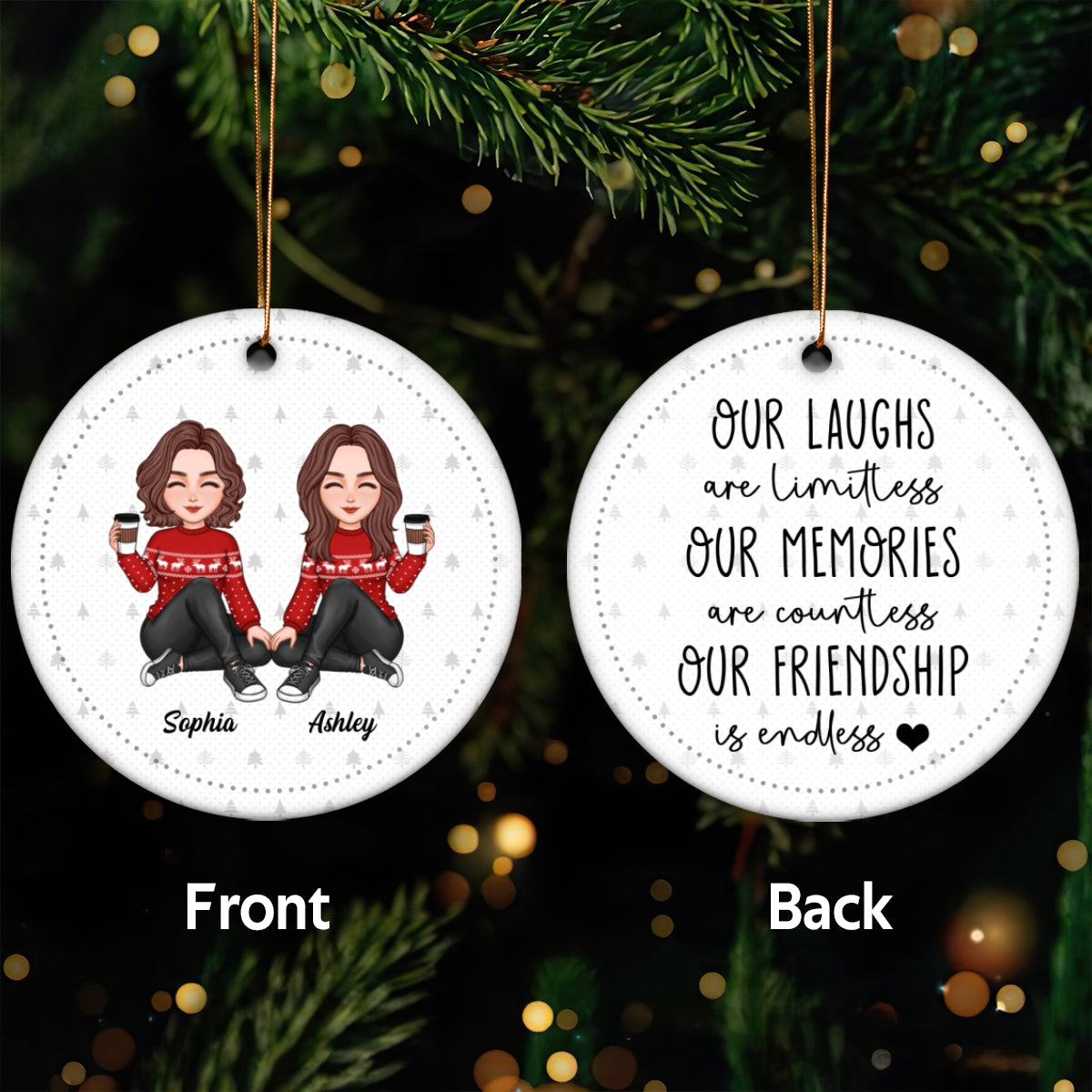 Cool Besties Our Laughs Are Limitless Personalized Double Sided Circle Ornament