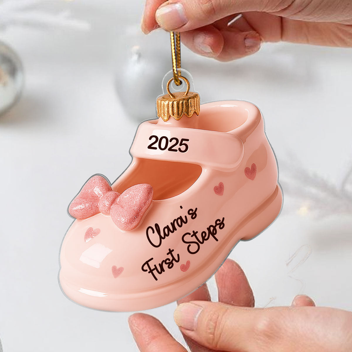 Cute Baby First Steps First Christmas Personalized Flat Acrylic Ornament