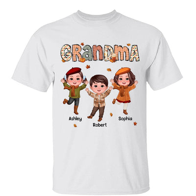 Grandma Mom Fall Season Pattern Happy Doll Kids Personalized Shirt
