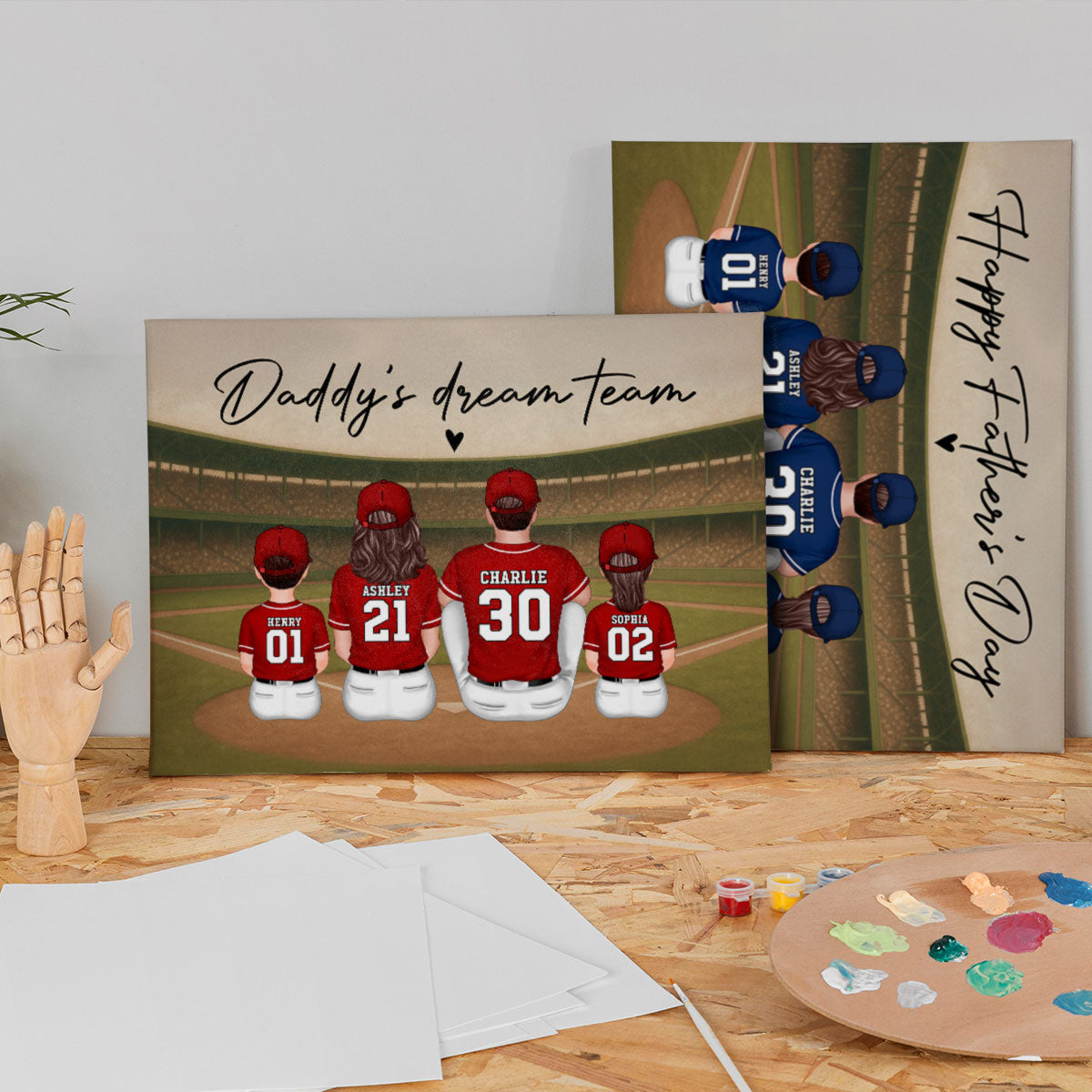 Retro Vintage Baseball Family Daddy's Dream Team Personalized Wrapped Canvas| Unique Father's Day Gift For Dad