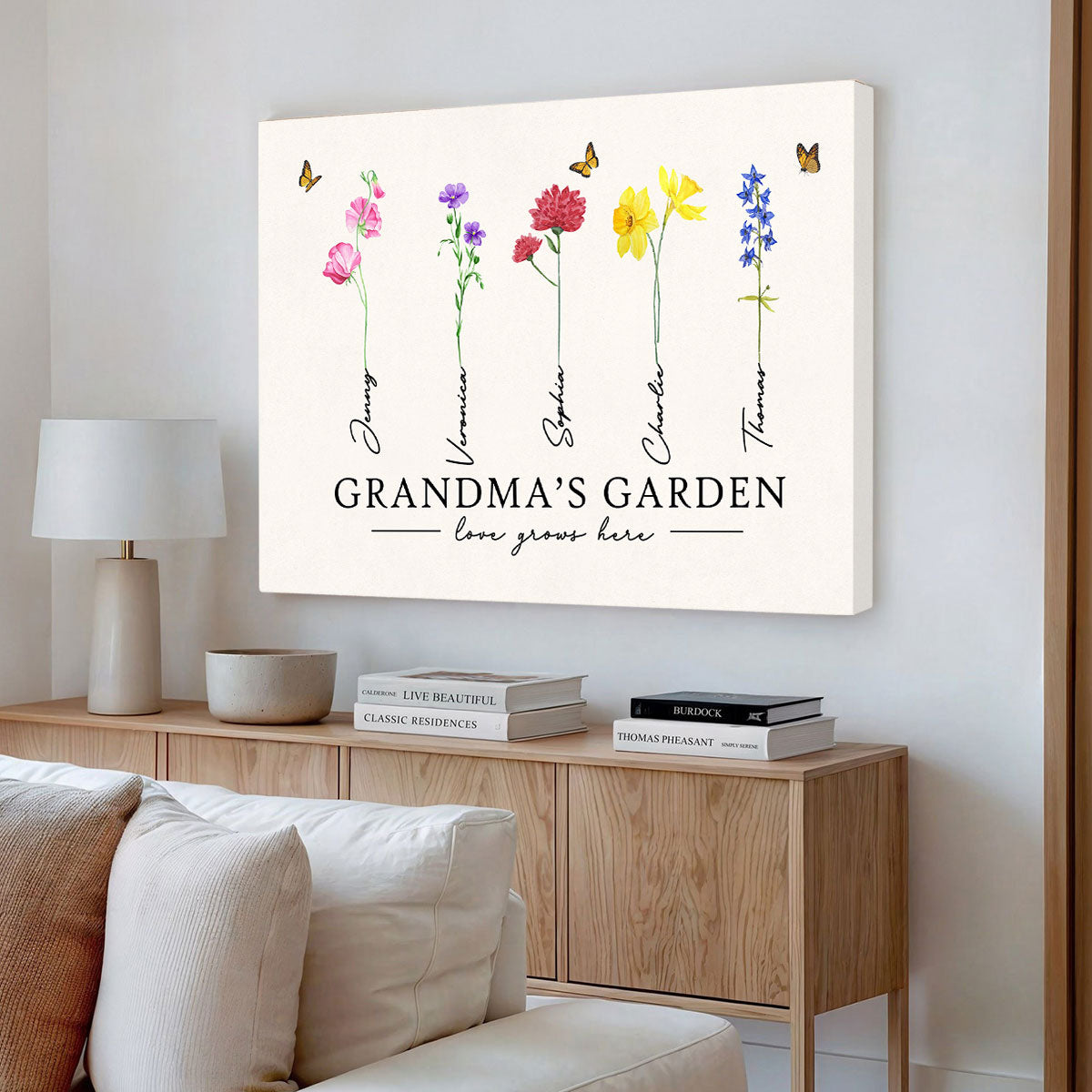 Grandma‘s Garden Love Grows Here Watercolor Birth Month Flower Gift For Grandma Mom Personalized Canvas Print