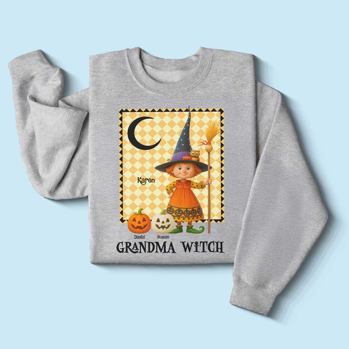 Grandma Witch Pumpkin Personalized Sweatshirt, Halloween Cozy Fall Sweatshirt for Grandma