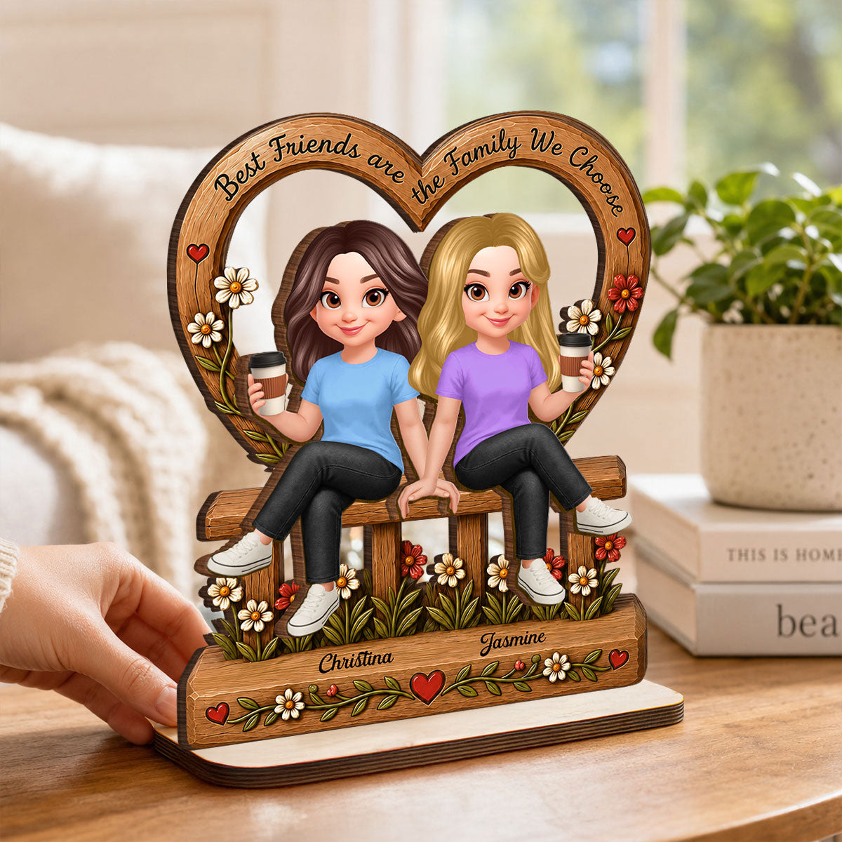 Floral Besties Best Friends Are The Family We Choose - Personalized 2-Layered Wooden Plaque - Birthday Gift, Gift For Best Friends