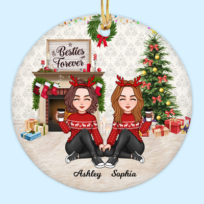 Besties Forever Cute Doll Girls At Fireplace Personalized Circle Ornament