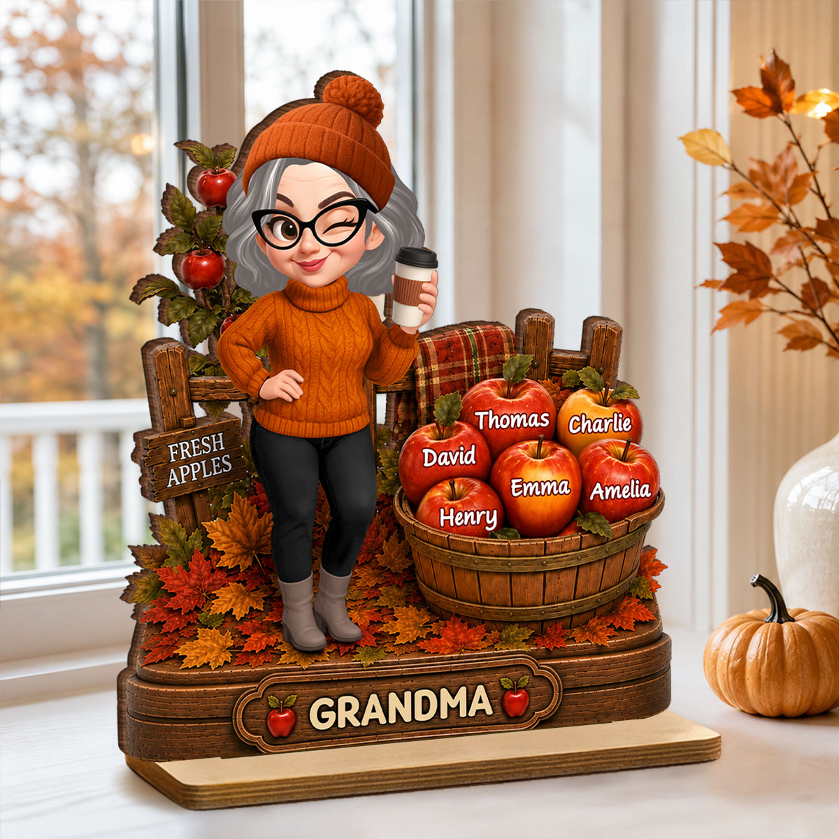 Grandma's Little Apples Fall - Personalized 2-Layered Wooden Plaque - Fall Season Decor Gift, Gift For Grandma
