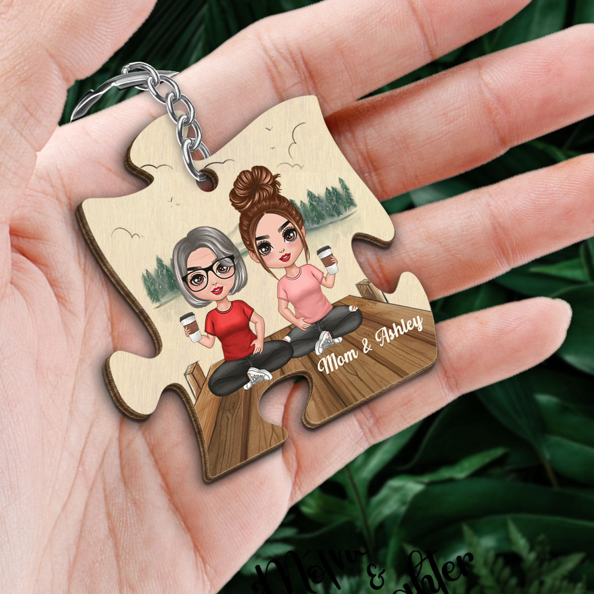 Mother Daughter Linked Forever Mother‘s Day Gift Personalized Wooden Keychain
