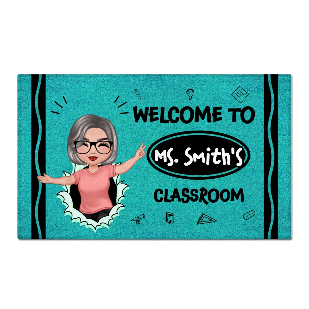 Welcome To My Class Happy Teacher Crayon Theme Personalized Doormat, Classroom Decor