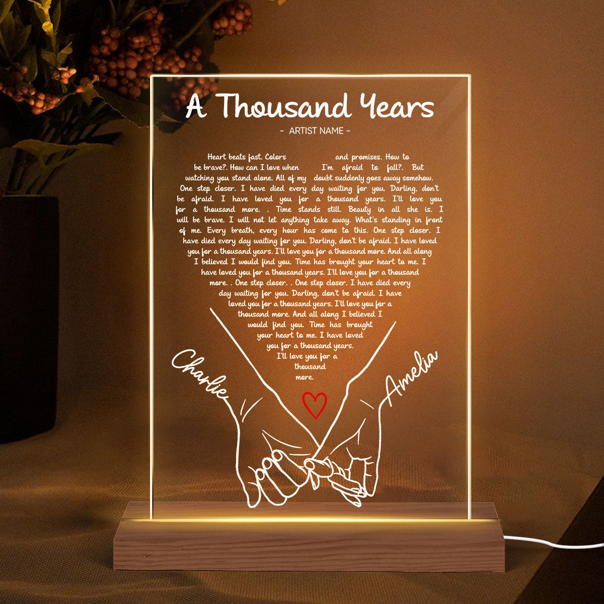 Couple Song Vinyl Heart Shaped Lyrics, Personalized LED Night Light,  Gift for her, Gift for him