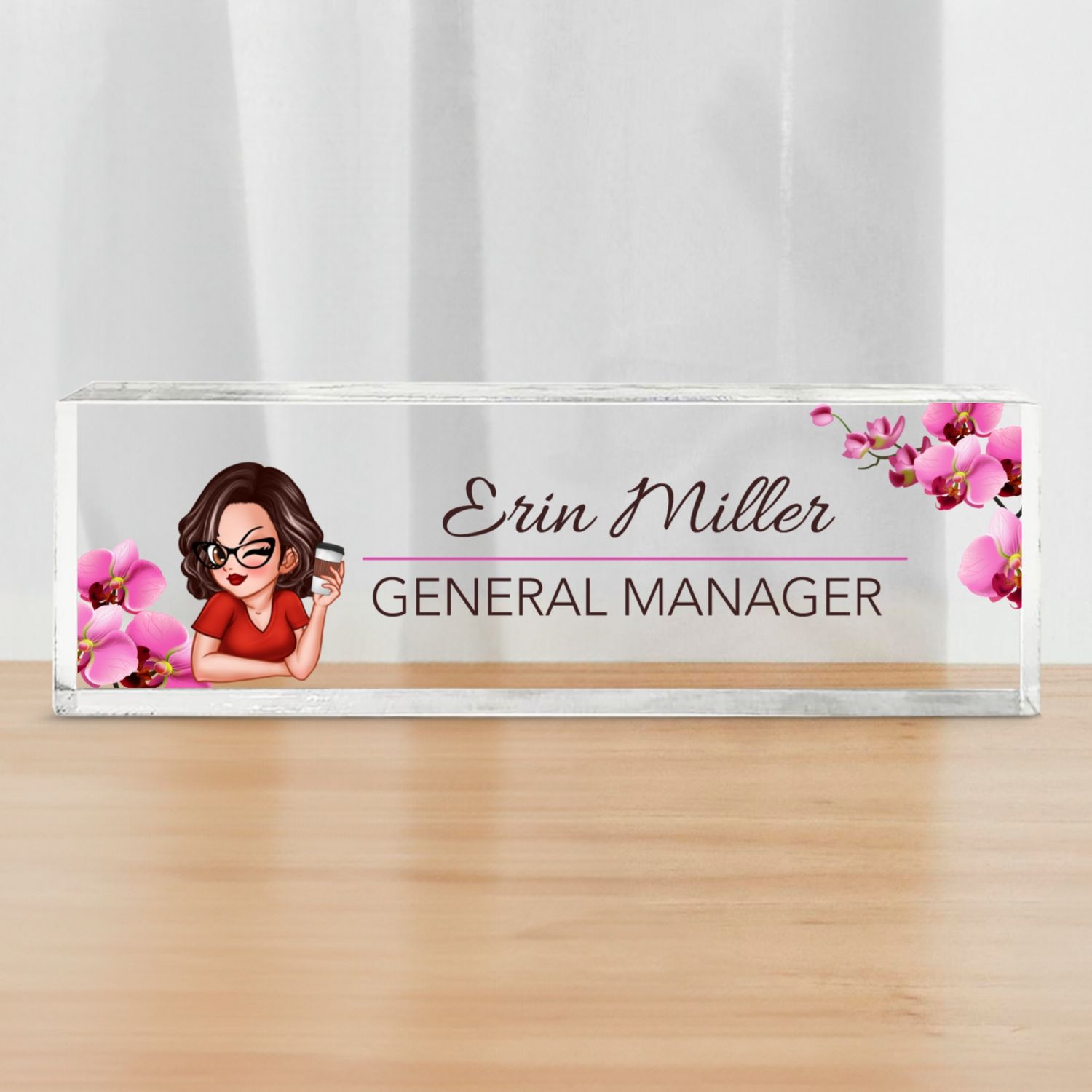 Woman Office Personalized Acrylic Desk Name Plate, Office Desk Decor, Gift For Colleagues, Coworkers