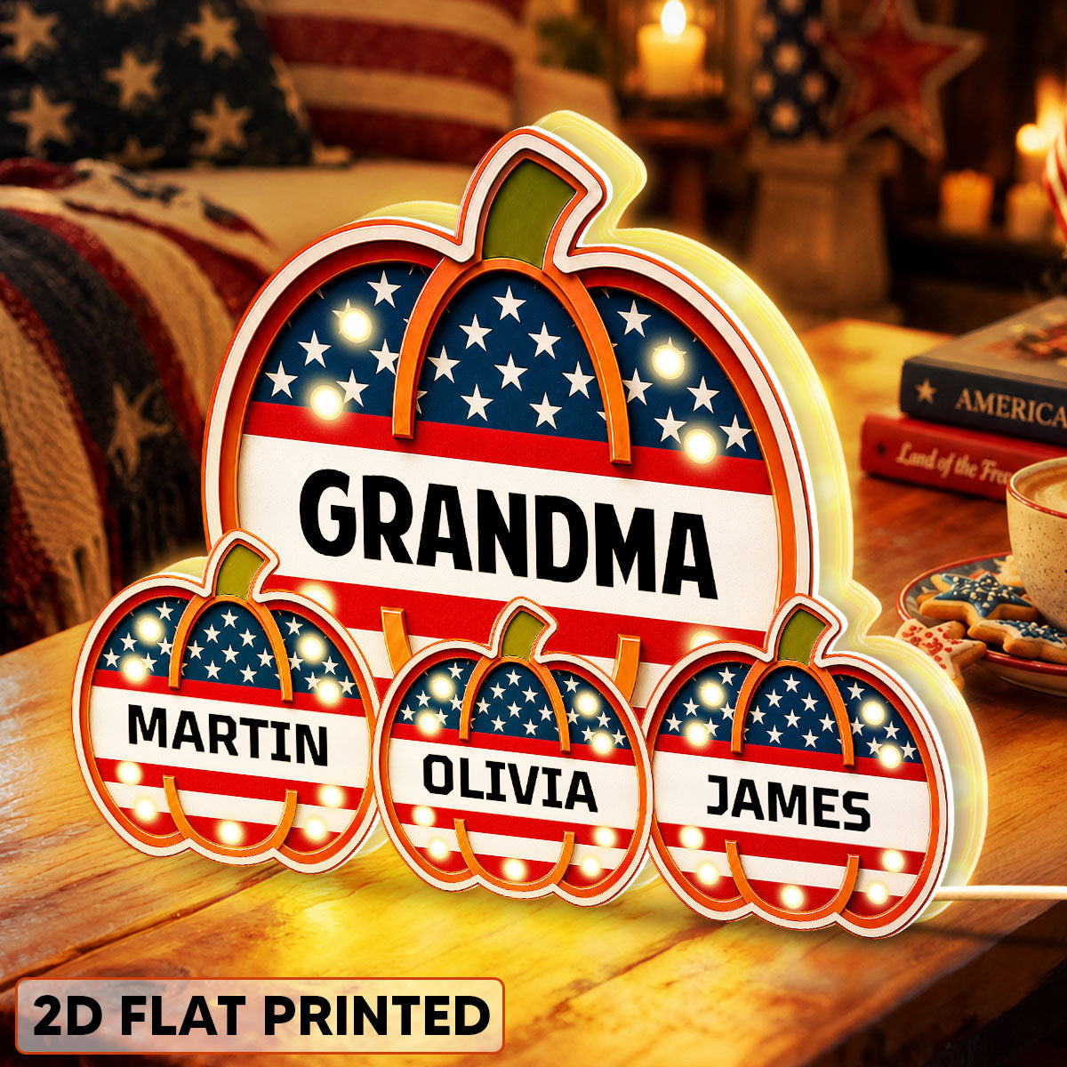 Trending Patriotic Grandma Little Pumpkins - Personalized Light Box - Fall Season Gift For Grandma, Mom
