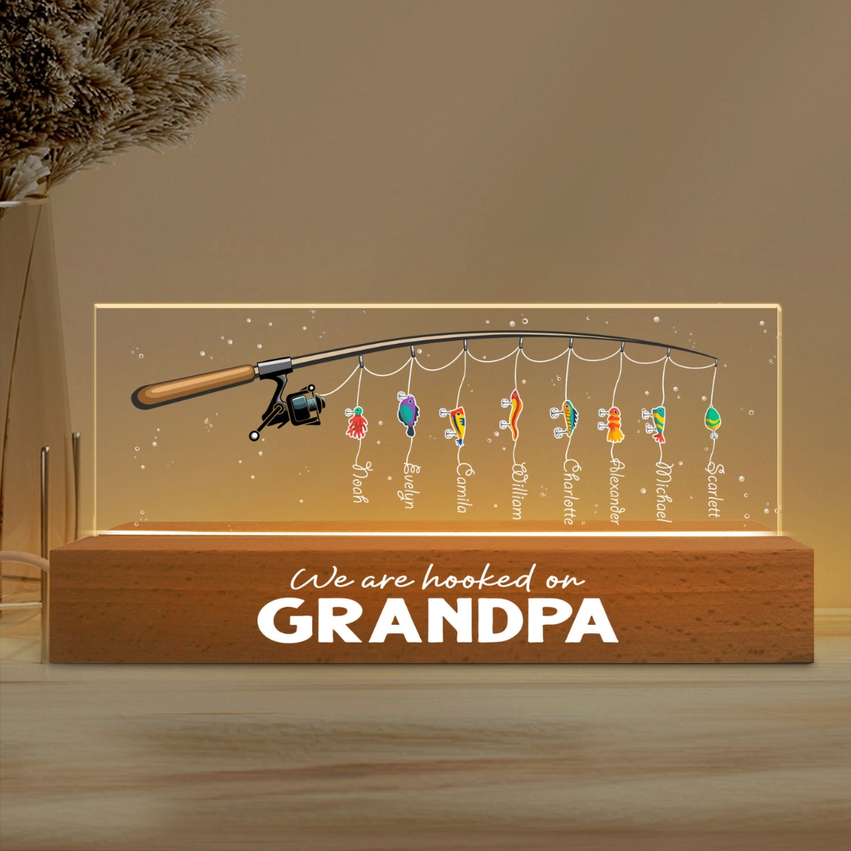 We Are Hooked On Grandpa Gift For Dad Grandpa Personalized Acrylic Block LED Night Light