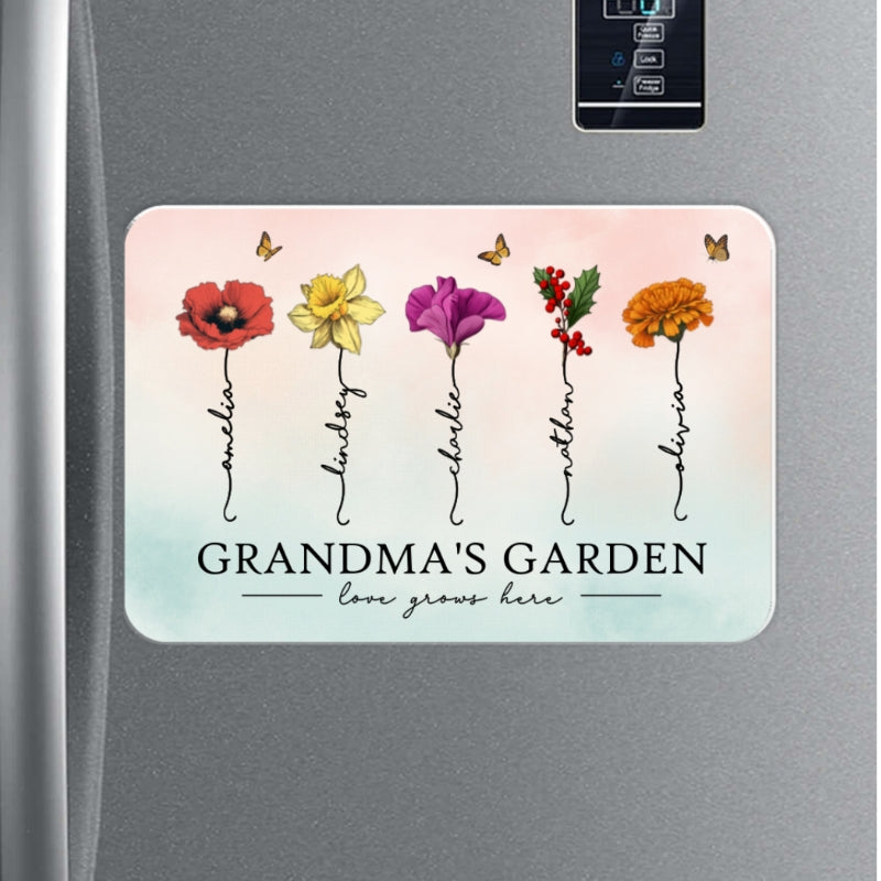 Grandma‘s Garden Beautiful Birth Month Flowers Gift For Grandma Mom Personalized Acrylic Fridge Magnet