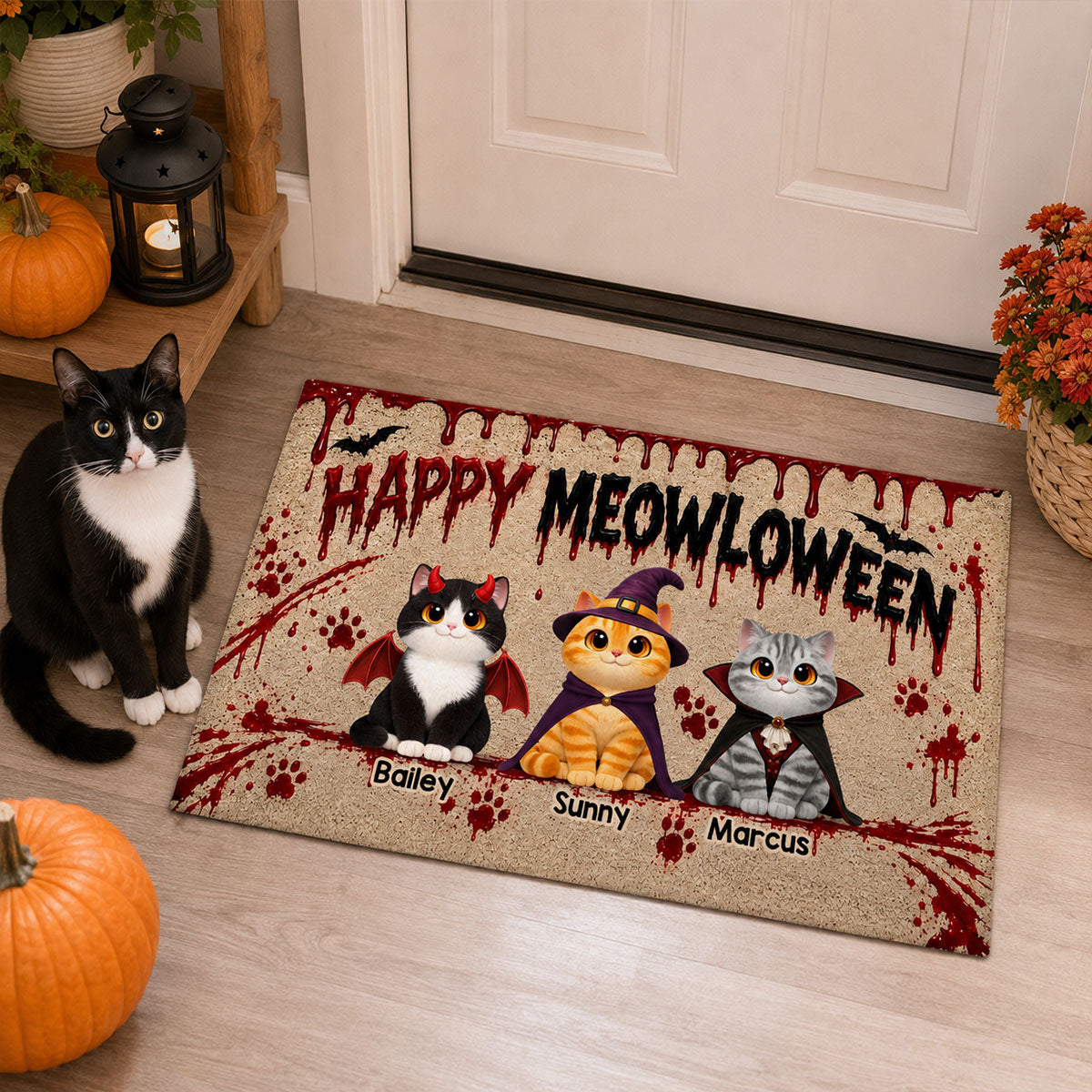 Halloween Horror Theme Beware Of Little Meownsters Cats - Personalized Doormat - Halloween Decor For Cat Lovers