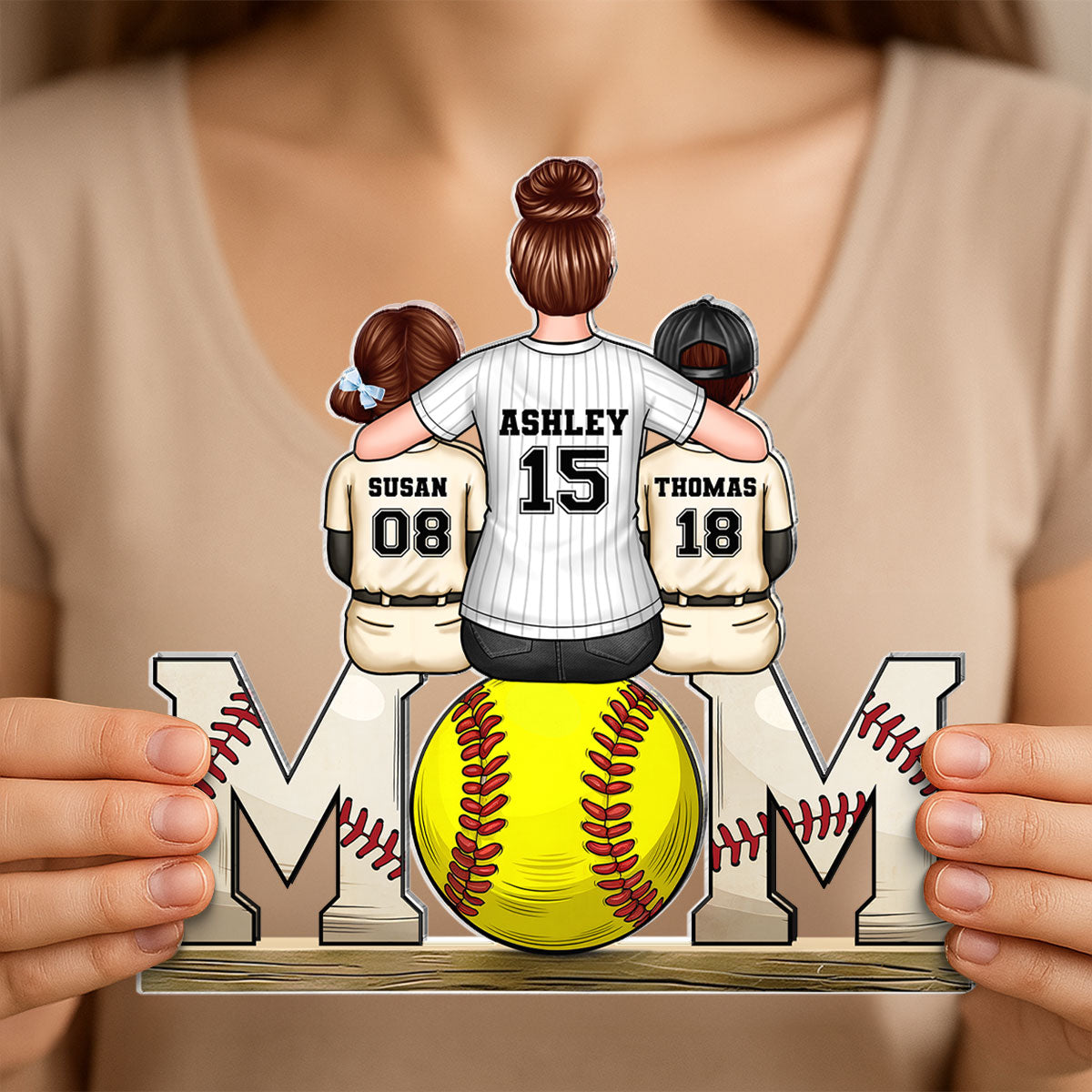 Baseball, Softball Mom And Kids Personalized Acrylic Block Plaque, Gift