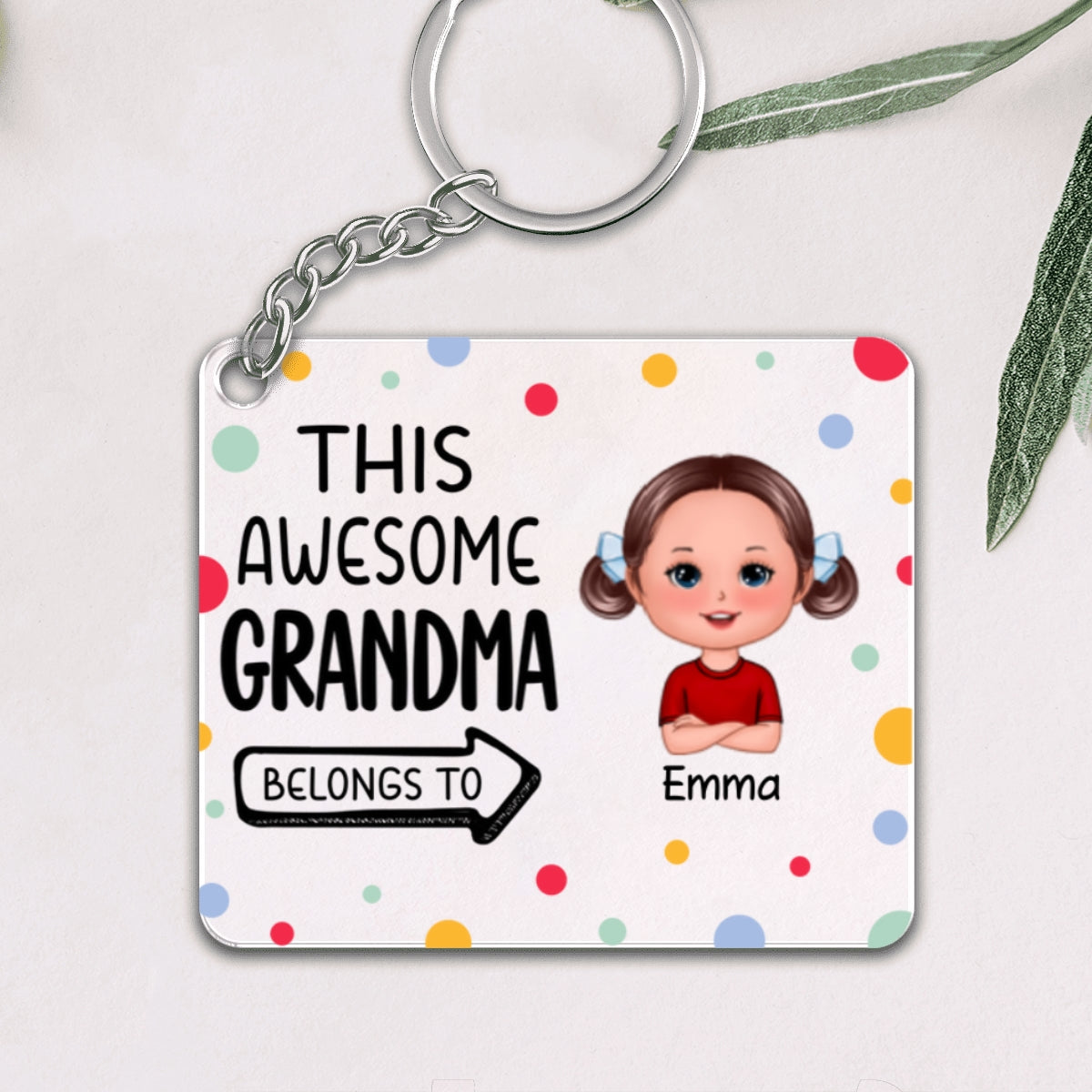 Colorful Dot This Grandma Mom Dad Grandpa Belongs To Kids Personalized Acrylic Keychain