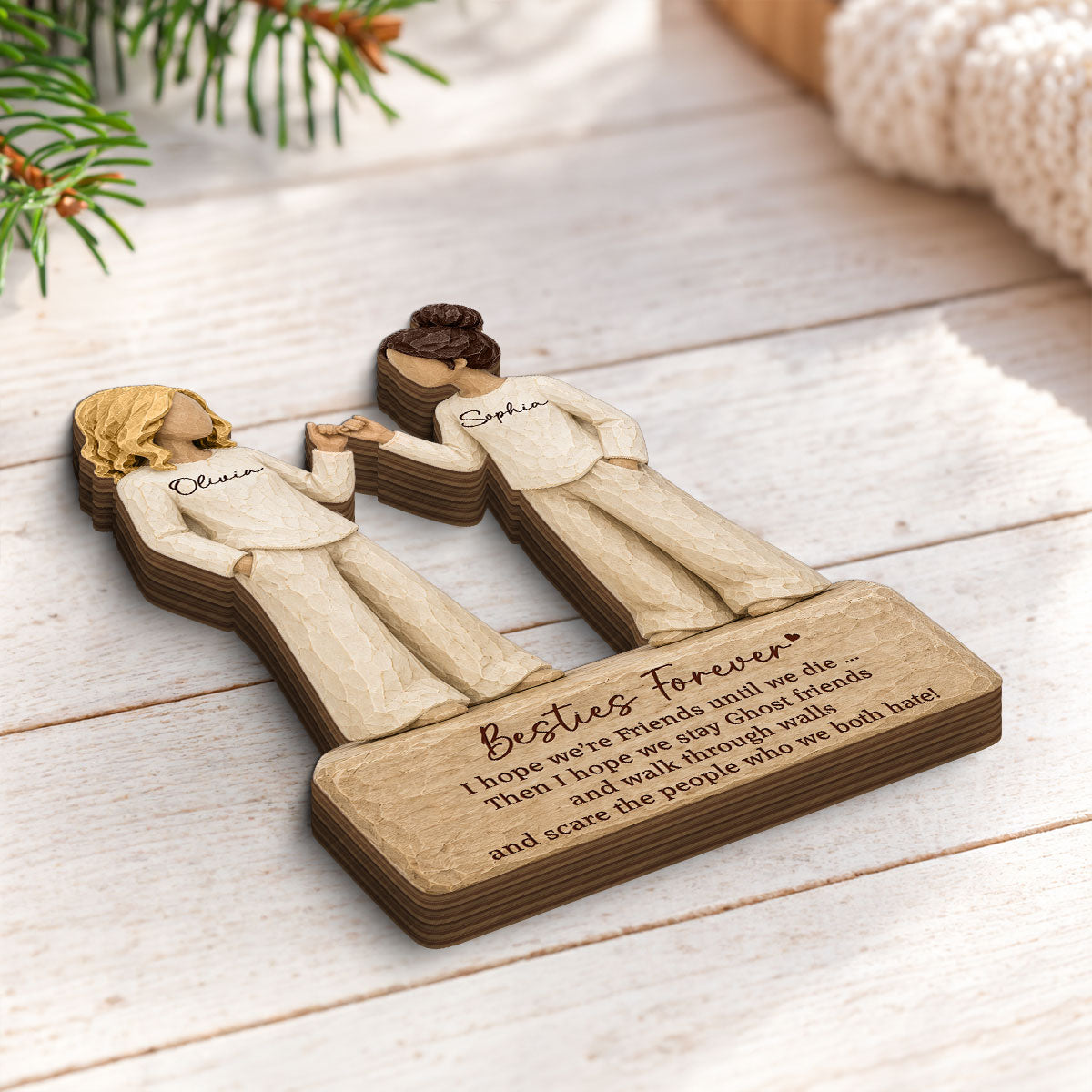 Besties Pinky Promise - Personalized Wooden Block Plaque - Christmas Gift For Best Friends