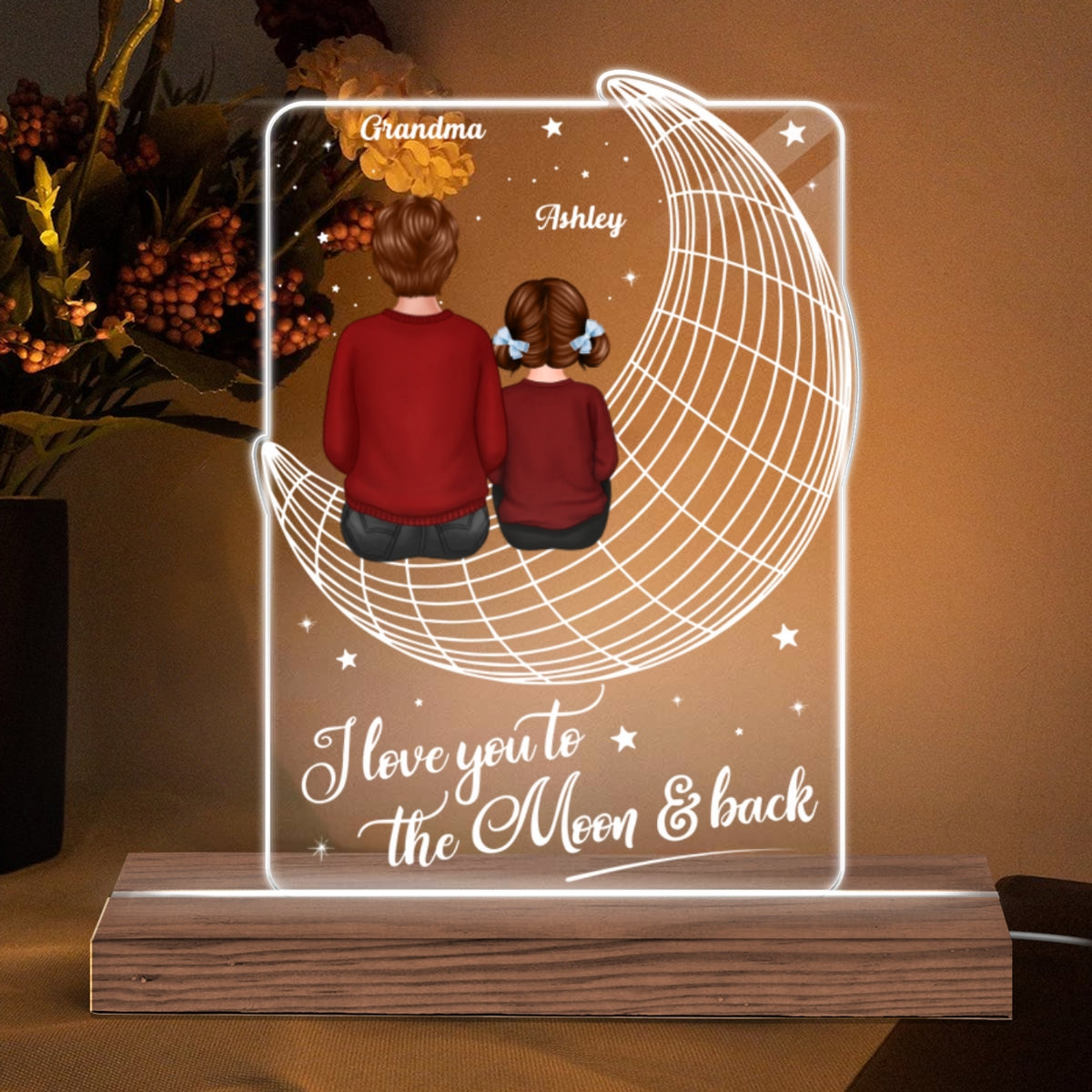3D Moon Grandma Grandkids Personalized Acrylic LED Lamp Night Light