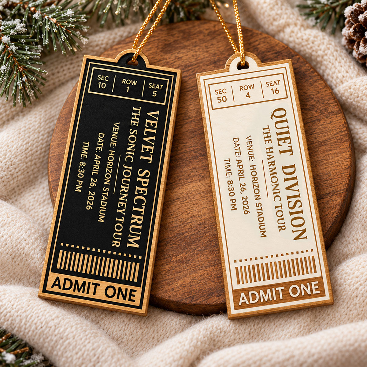 Custom Concert Ticket - Personalized Wooden Ornament - Christmas Favorite Music Keepsake Gift for Daughter, Son, Best Friends