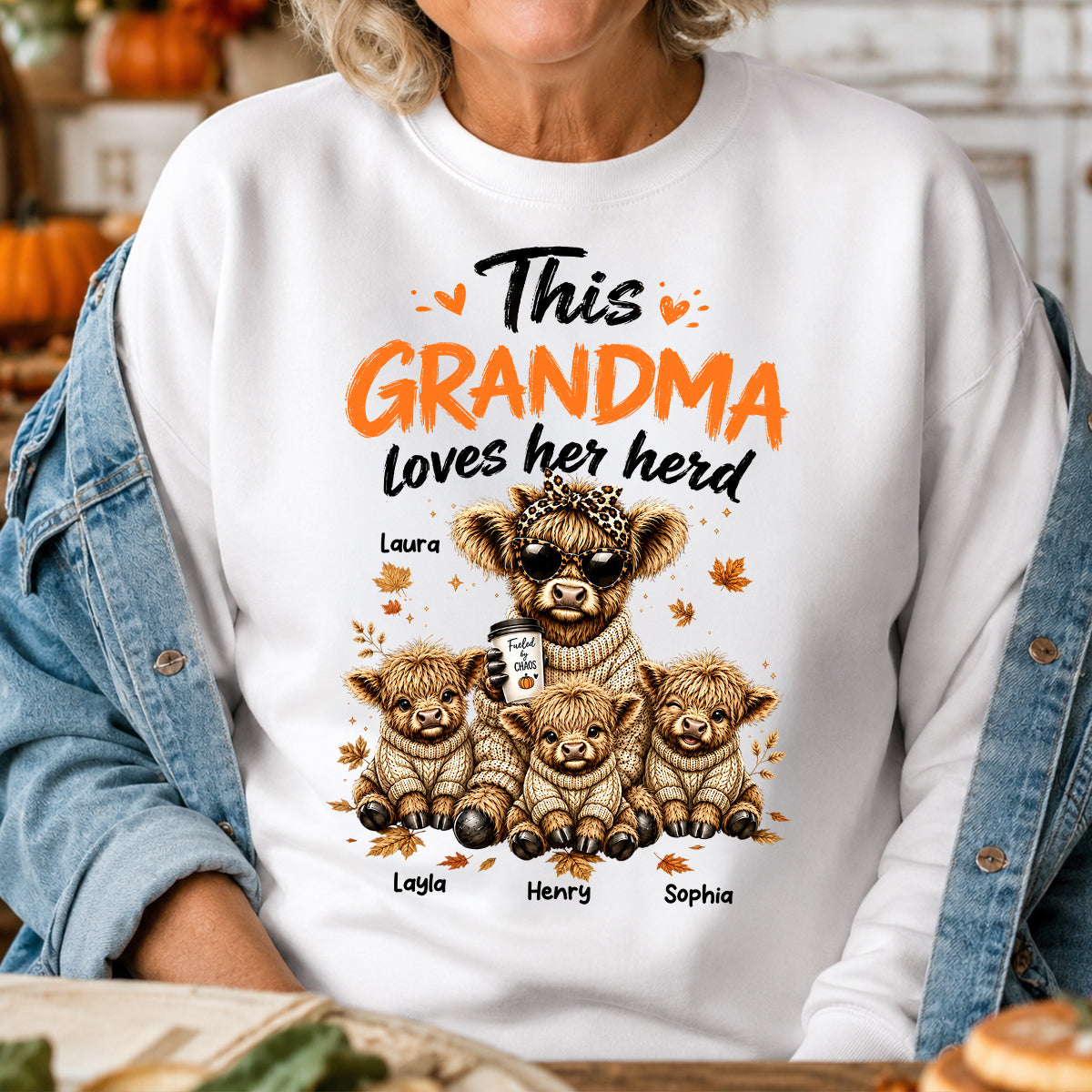 This Grandma Loves Her Herd Fall Season - Personalized Light Color Shirt - Cozy Autumn Tee for Grandma