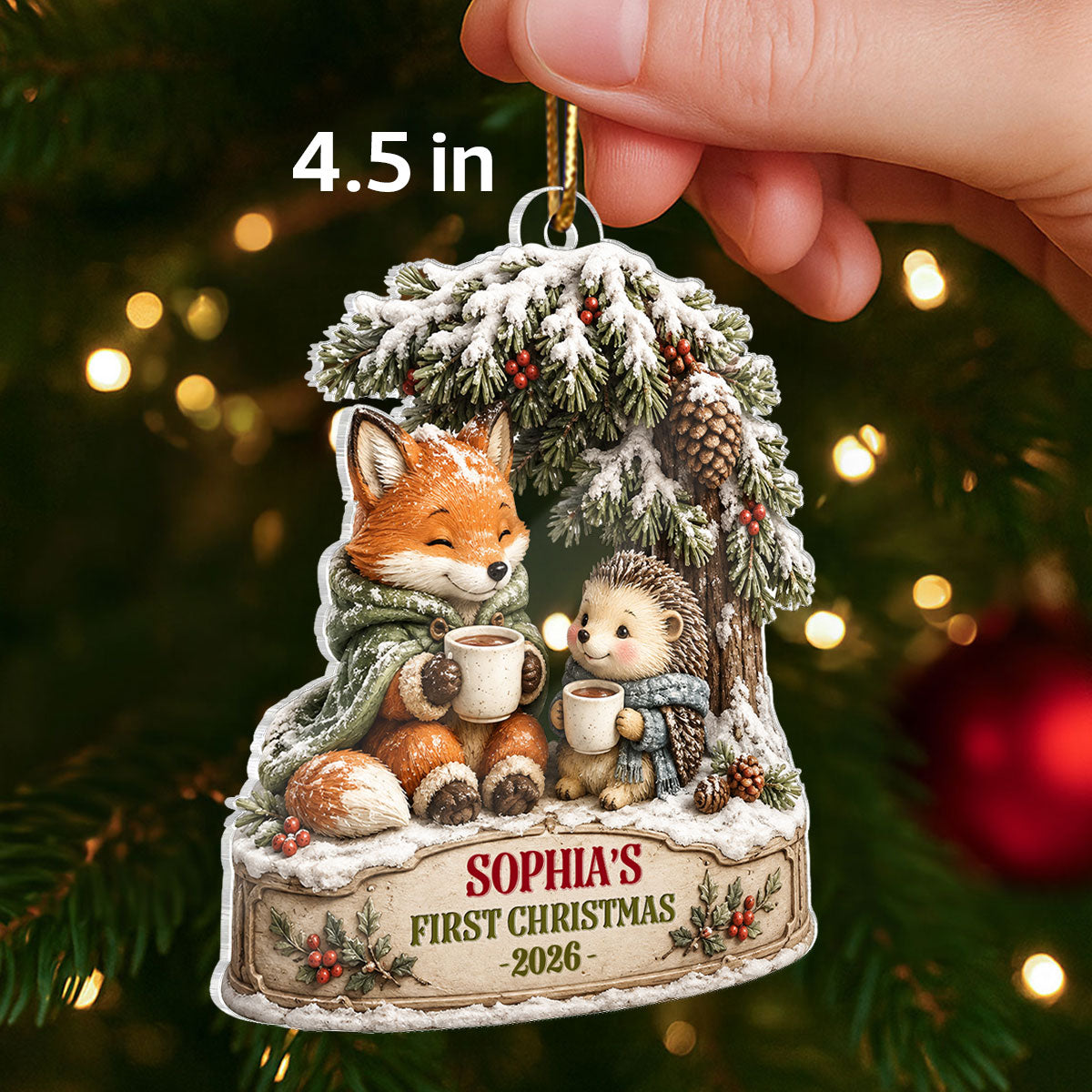 Winter Woodland Baby's First Christmas - Personalized Acrylic Ornament - Christmas Gift for New Mom, New Dad, Newborn
