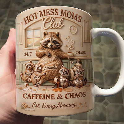 Hot Mess Moms Club - Personalized Mug - Funny Raccoon Coffee Mug for Mom, Mother's Day Gift for Wife