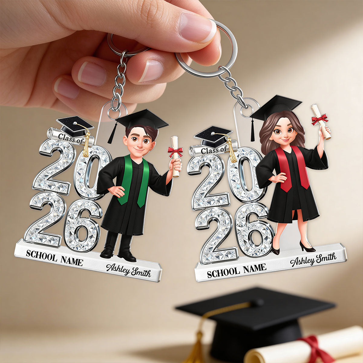 3D Shiny Effect Class Of 2026 2027 Senior - Personalized Acrylic Keychain - Gift For Graduates, Daughter, Son
