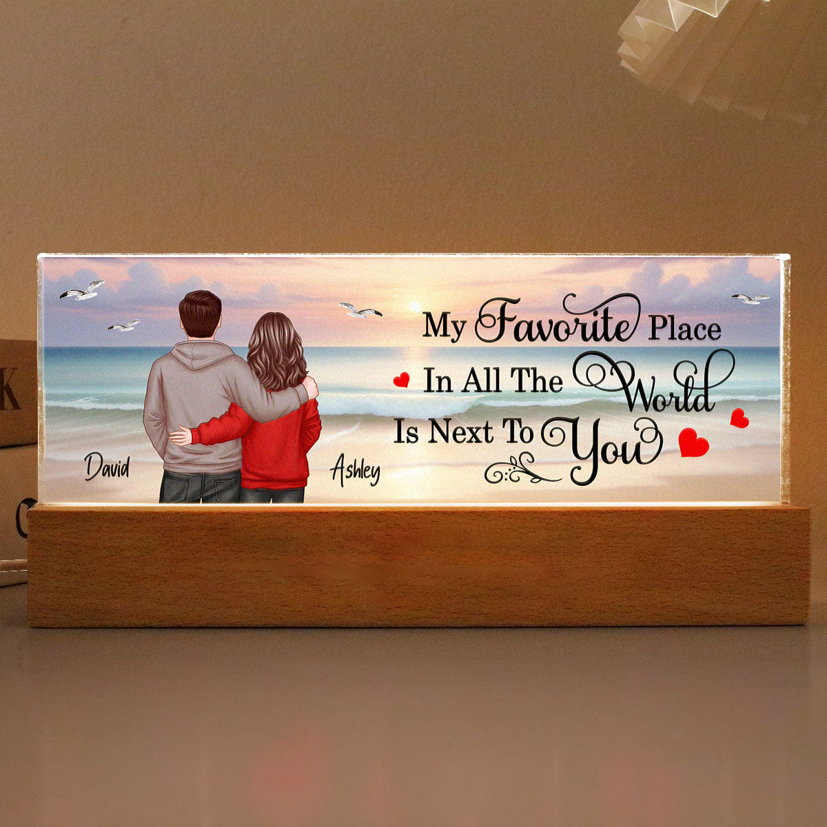 My Favorite Place Couple Beach Landscape Personalized LED Night Light, Gift For Her, Gift For Him