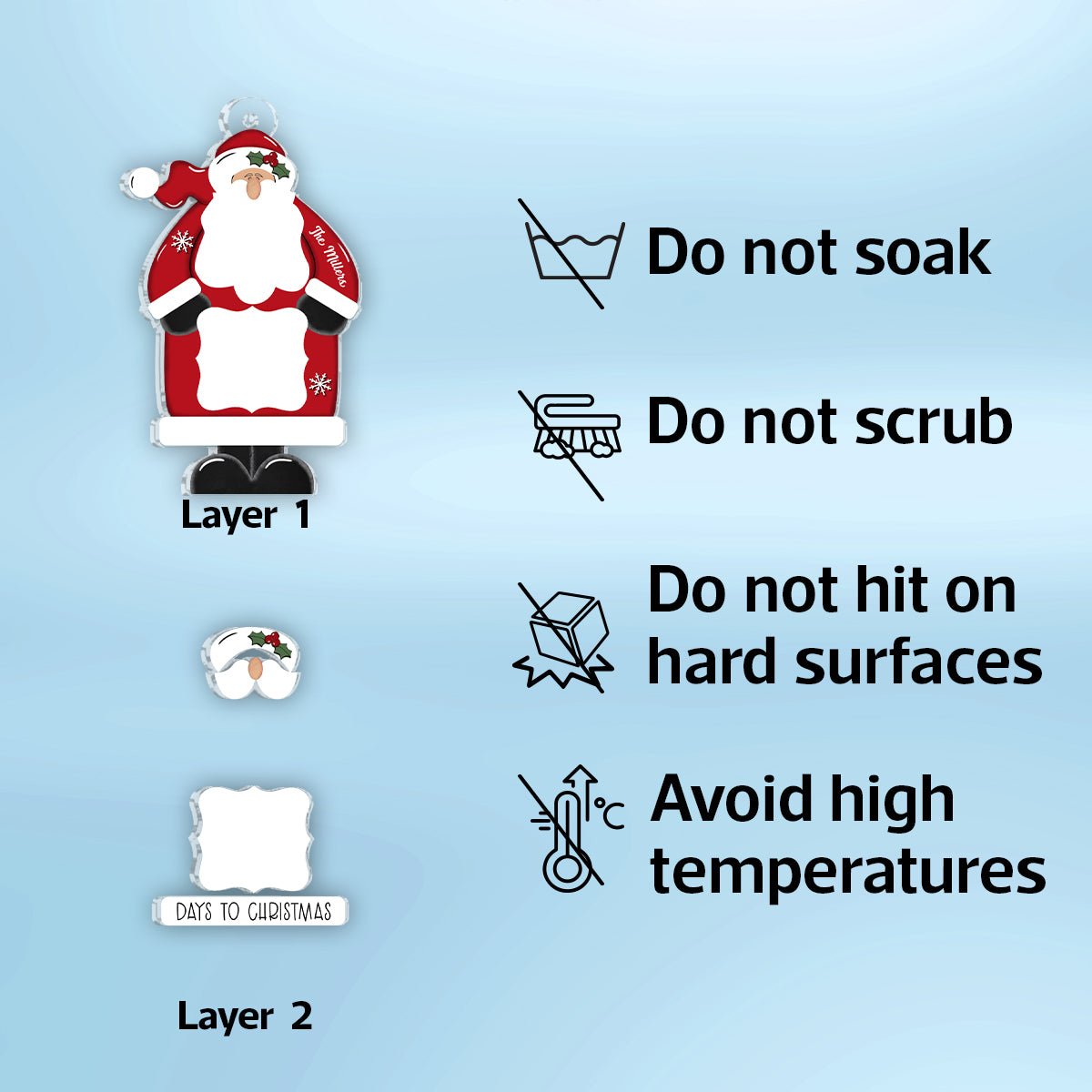 Santa Countdown Days To Christmas Personalized 2-Layer Acrylic Ornament