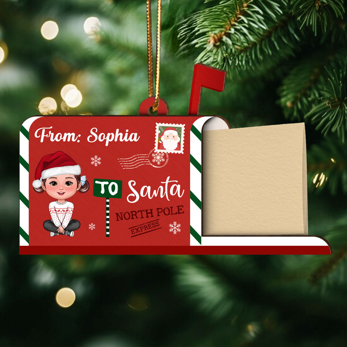 Letter To Santa From Cute Doll Kid Mailbox Shaped Personalized 3-Layer Wooden Ornament, Unique Christmas Gift For Son, Daughter, Grandson, Granddaughter