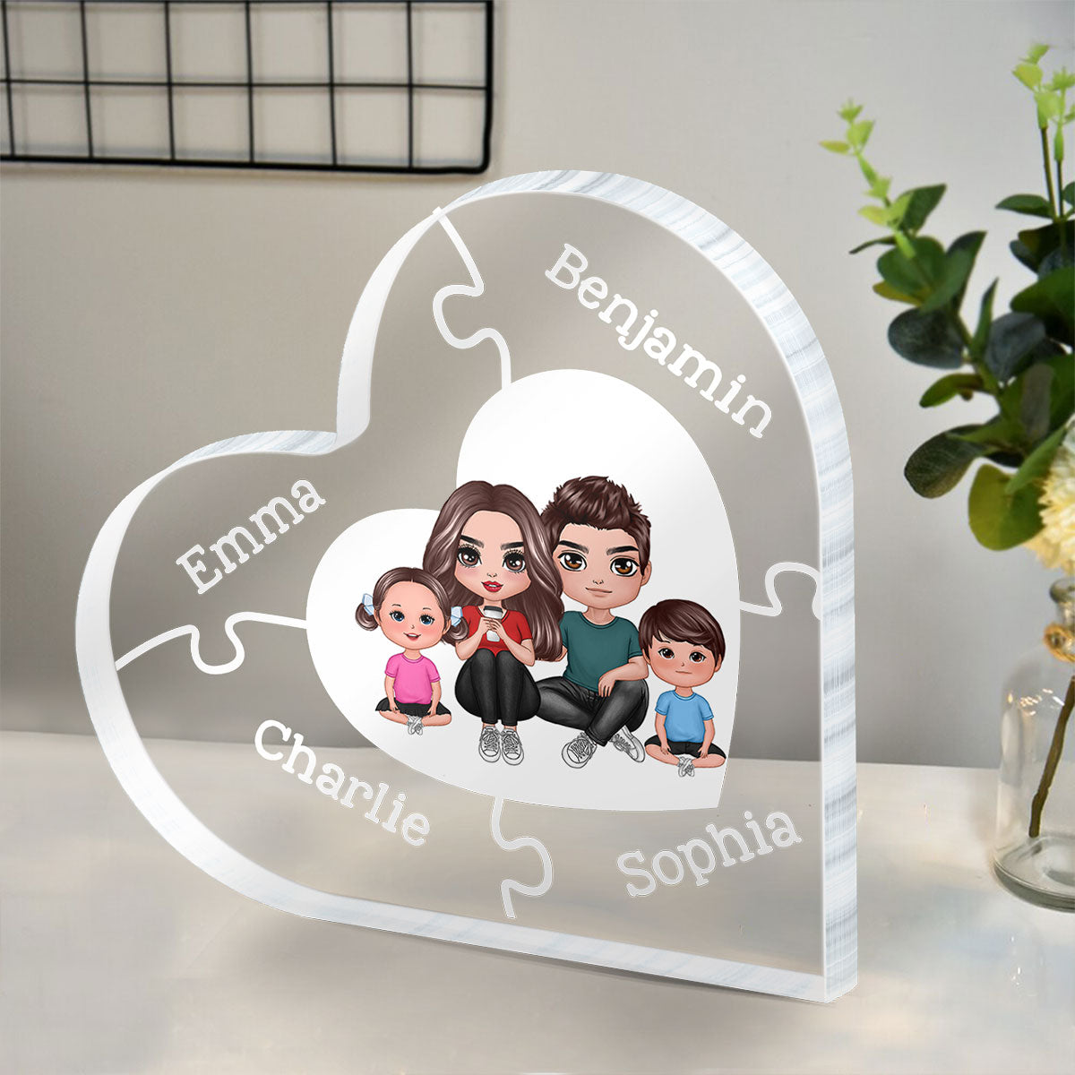 Together We Make A Family Puzzle Heart Personalized Acrylic Heart Plaque