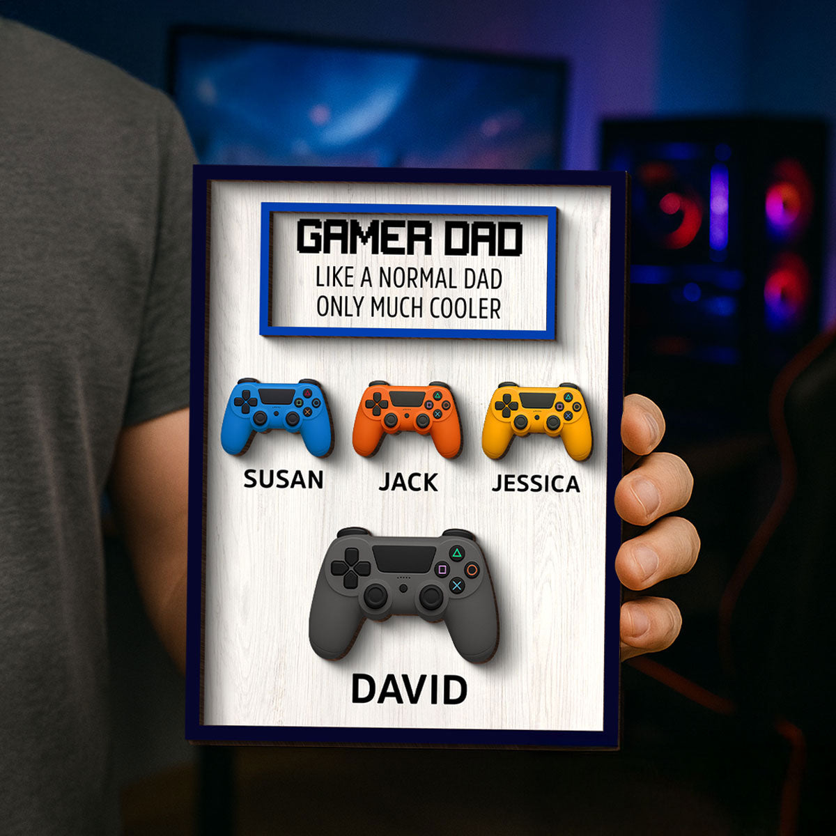 Gamer Dad Much Cooler Custom Controller Personalized 2-Layered Wooden Plaque, Father's Day Gift for Gamer Dads