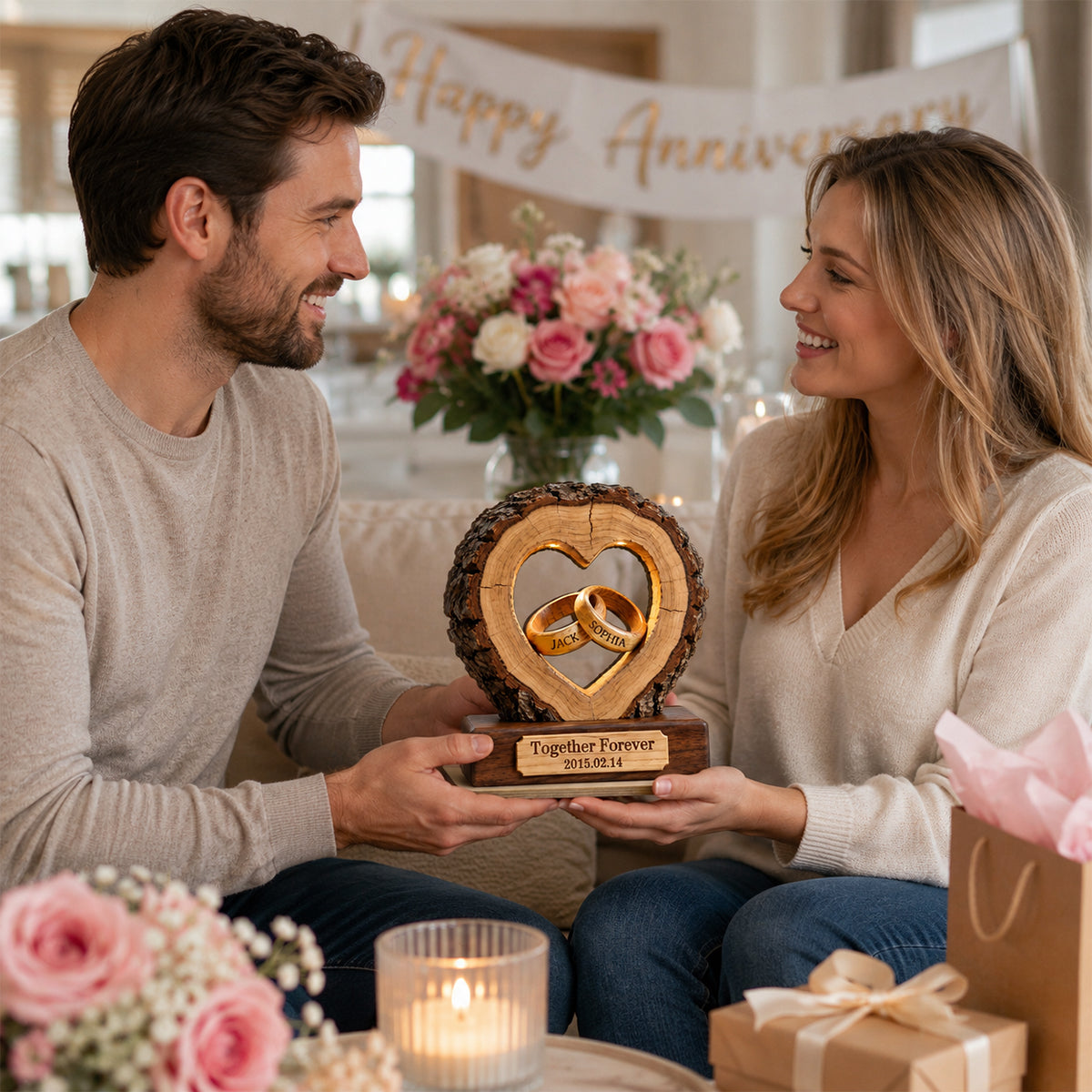 Together Forever Couple Anniversary - Personalized 2-Layered Wooden Plaque - Heartfelt Gift for Her, for Him