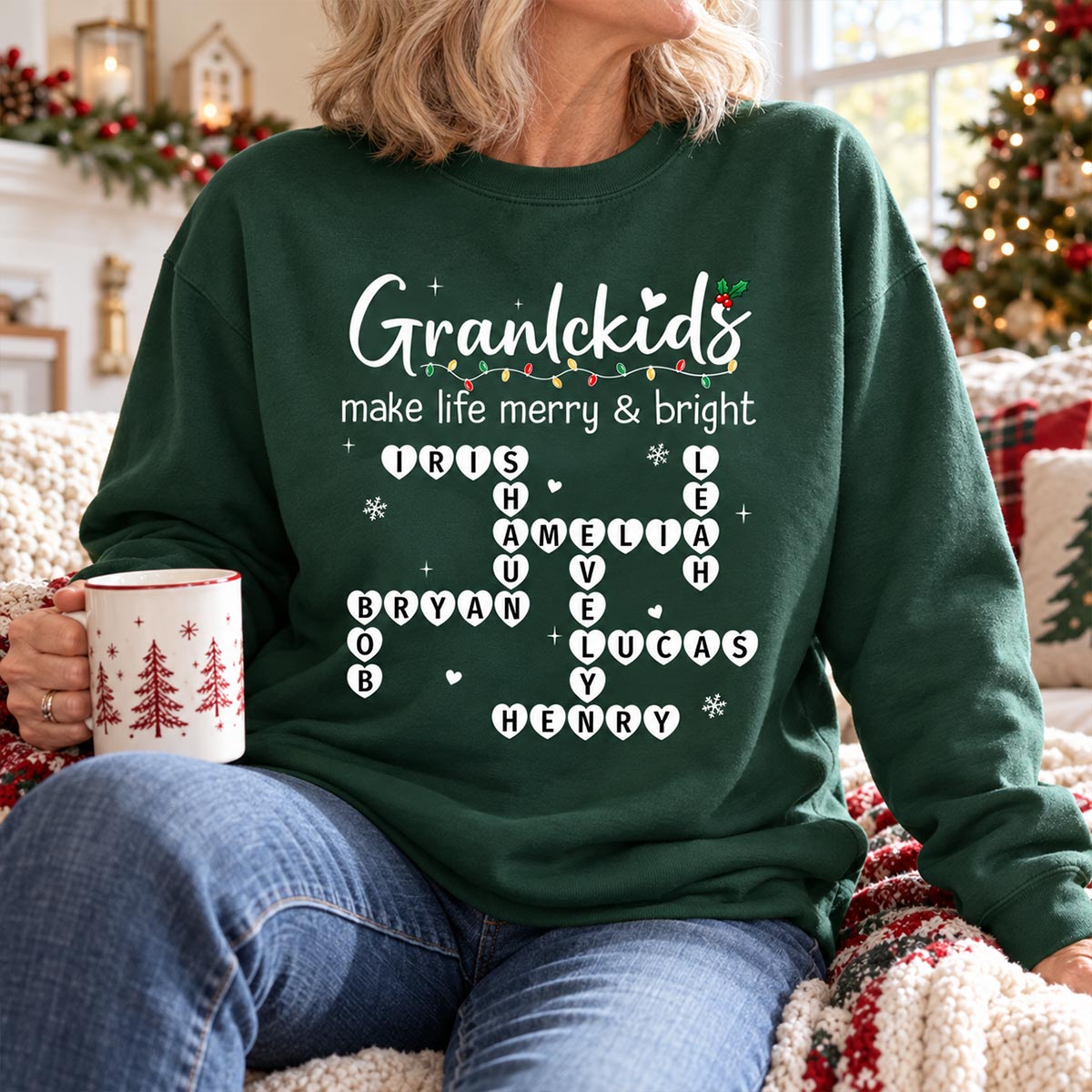 Grandkids Make Life Grand Crossword Puzzle Art - Personalized Shirt - Christmas Gift For Grandma