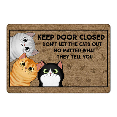 Keep The Door Closed Peeking Cats Personalized Doormat