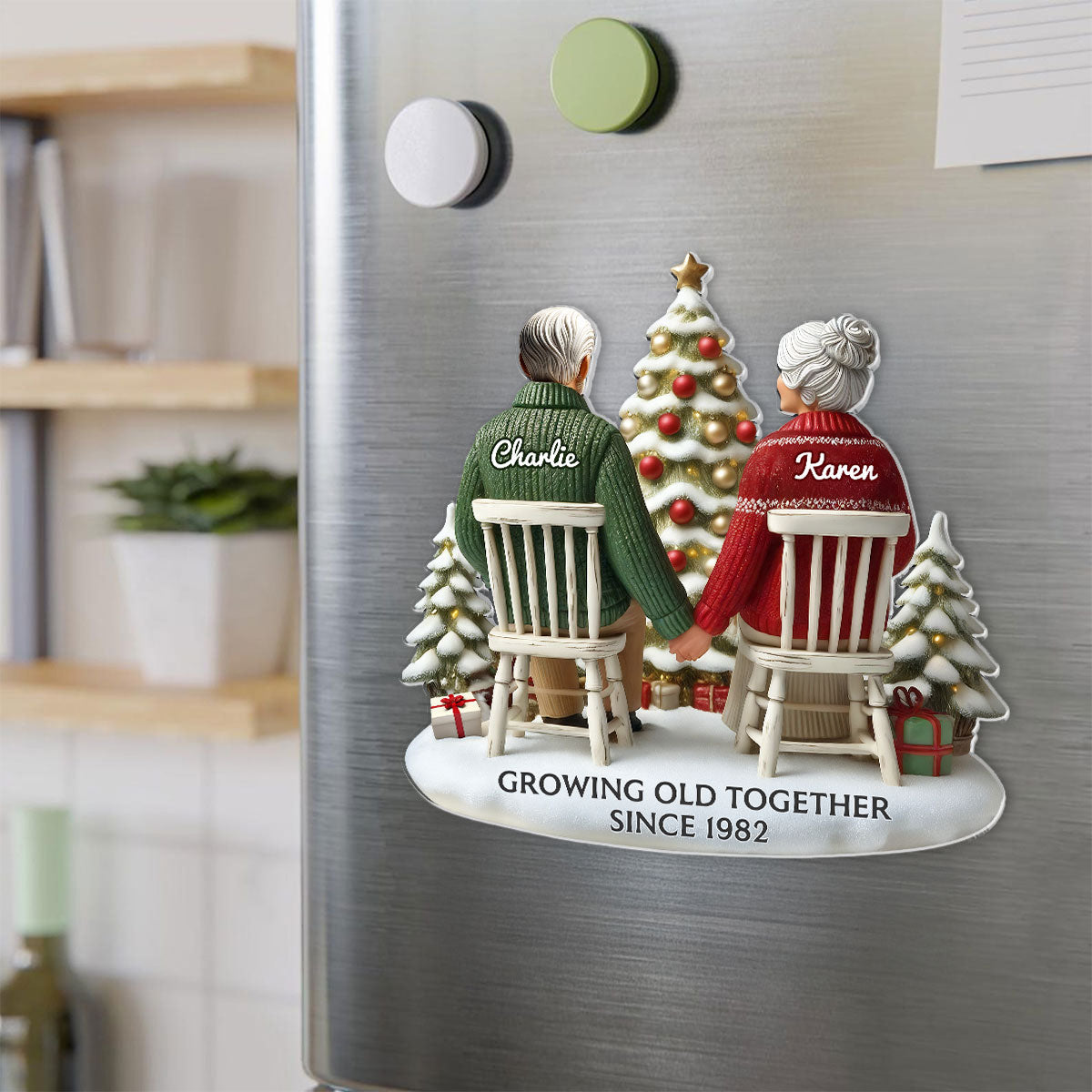 3D Back View Couple Growing Old Together Personalized Acrylic Fridge Magnet, 2025 Heartfelt  Gift, Anniversary Gift For Couple, For Him, For Her, Husband, Wife
