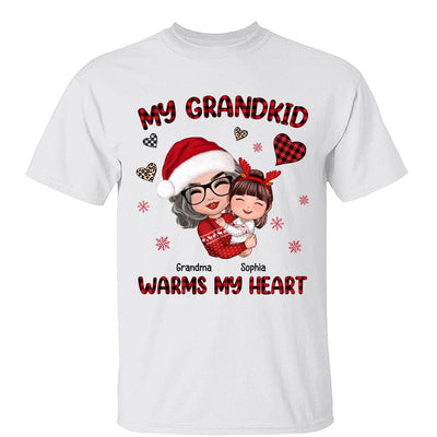 Christmas Patterns Hearts Doll Grandma Hugging Kid My Grandkids Warm My Heart Personalized Shirt