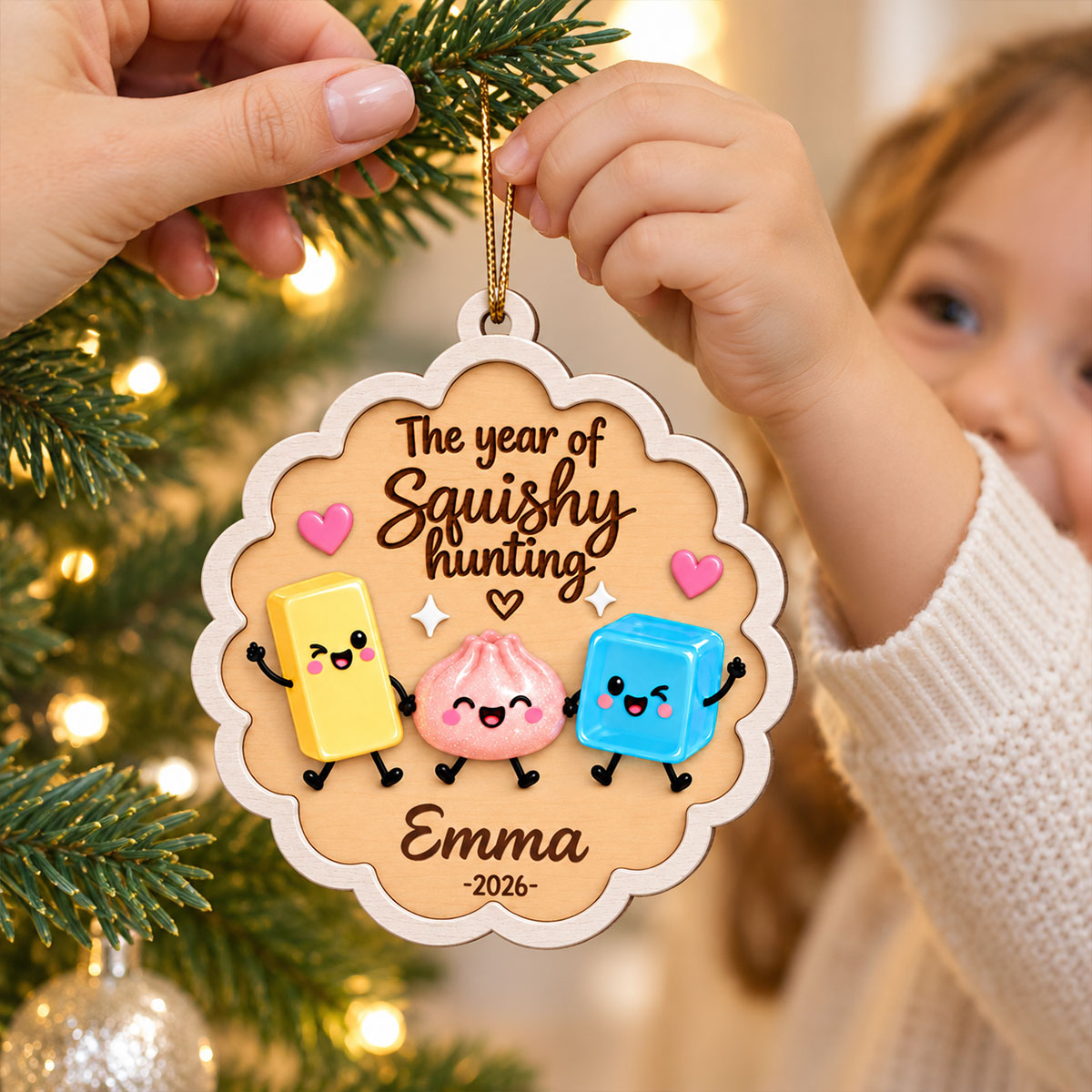 The Year Of Squishy Hunting Cute Squishies 2D Flat - Personalized Wooden Ornament - Christmas 2026 Keepsake