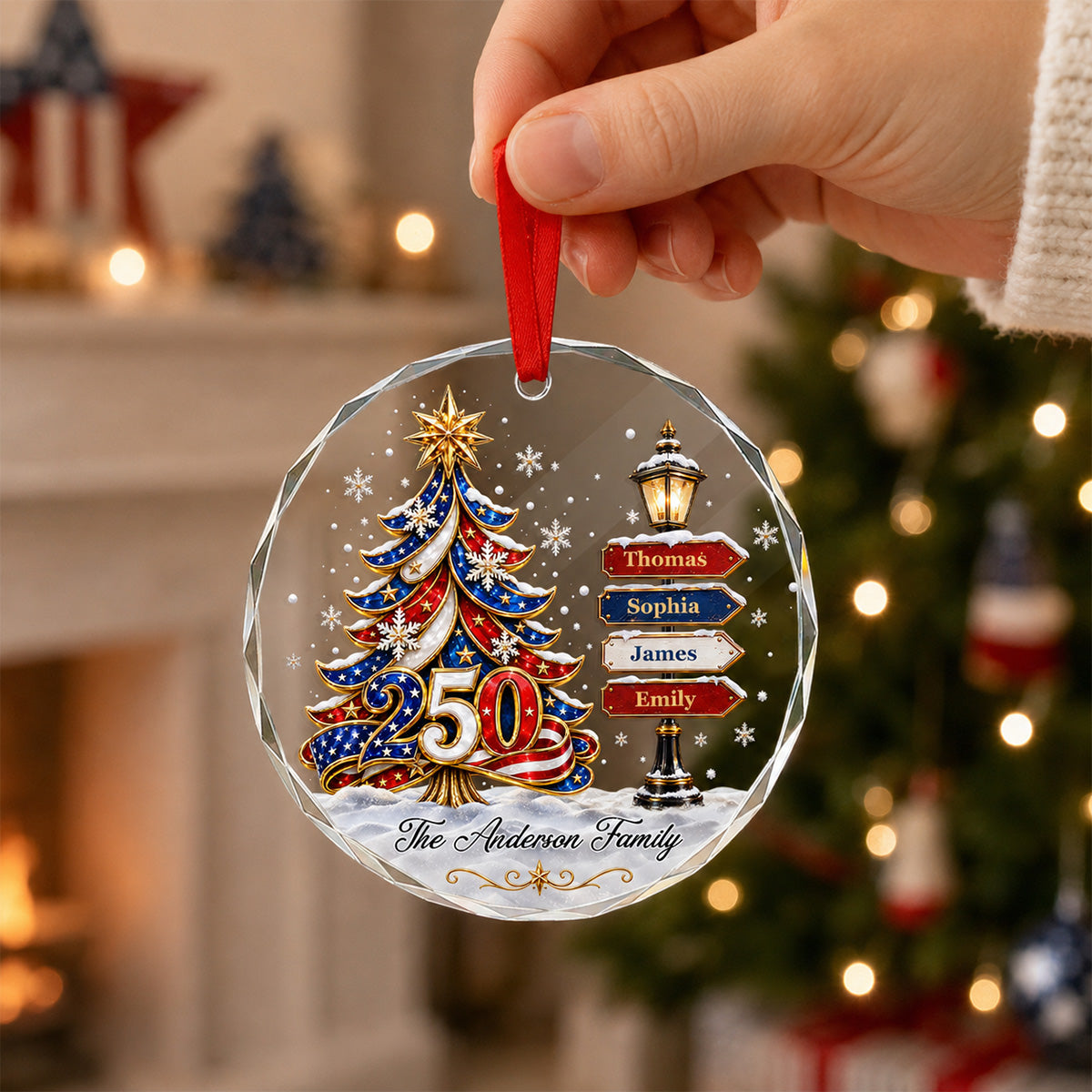 America 250 Family Tree - Personalized Glass Ornament