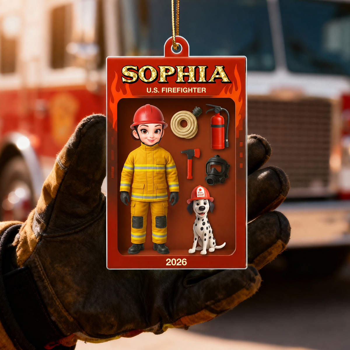 Firefighter Action Figure 3D Effect Personalized Acrylic Ornament - Special Gift For The Brave Firefighter