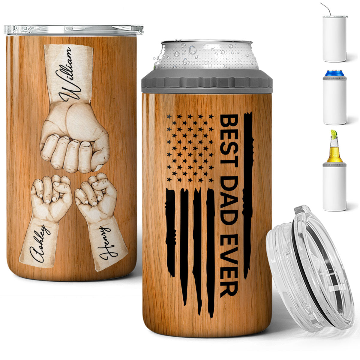 Best Dad Papa Grandpa Ever Fist Bumps Watercolor Nation Flag Gift For Husband Father Figures Personalized 4 In 1 Can Cooler