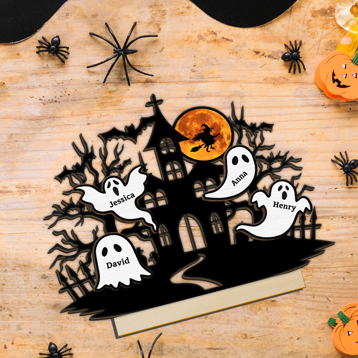 Halloween House Boo Family Personalized 2-Layer Standing Wooden Plaque