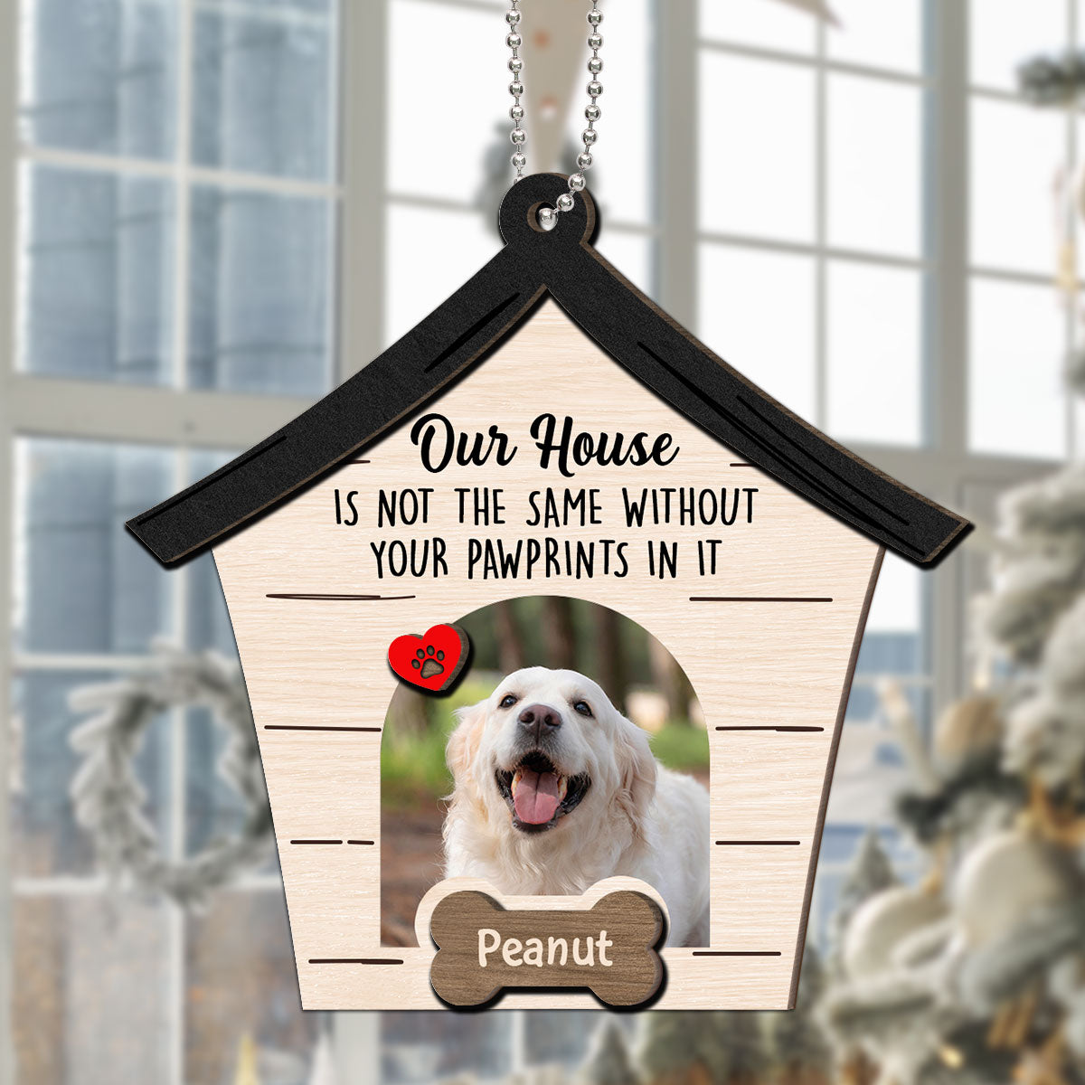 Memorial Dog Sympathy Keepsake Photo Inserted Personalized 2-Layer Wooden Ornament