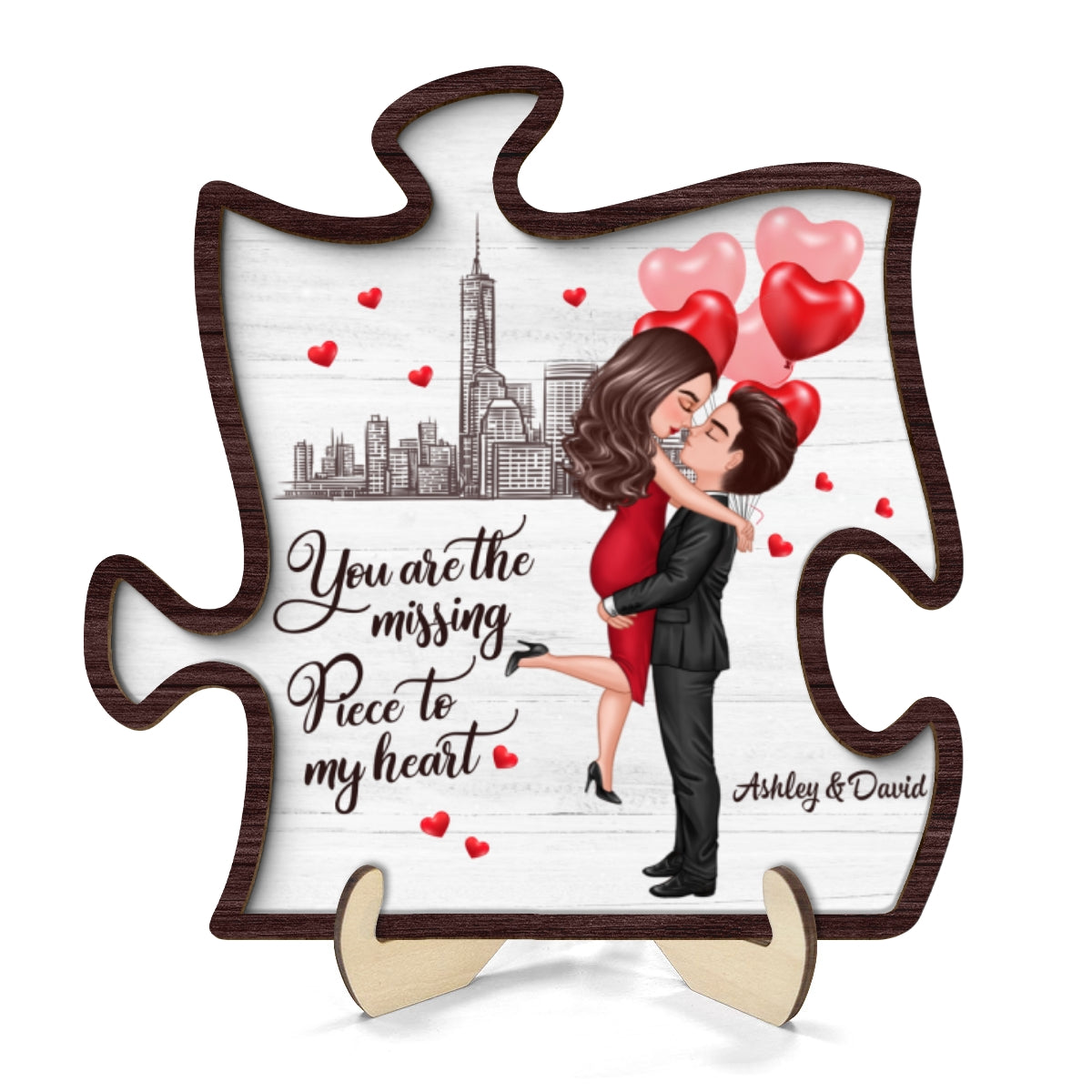 The Missing Piece To My Heart Hugging Couple Personalized 2-Layer Wooden Plaque