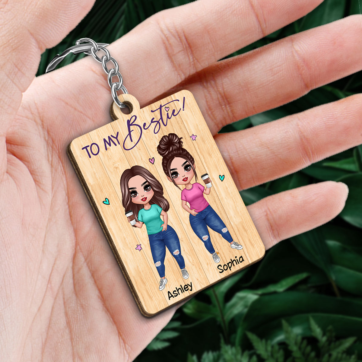 Doll Besties Standing To My Bestie Personalized Wooden Keychain