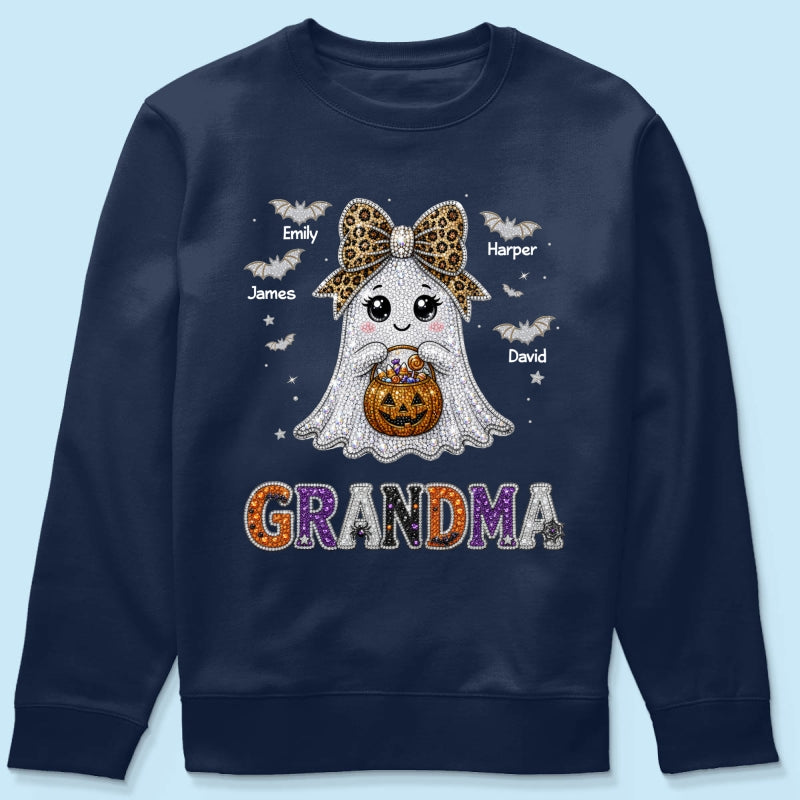 Boo Grandma Halloween Rhinestones Effect - Personalized Shirt - Halloween Gift For Grandma