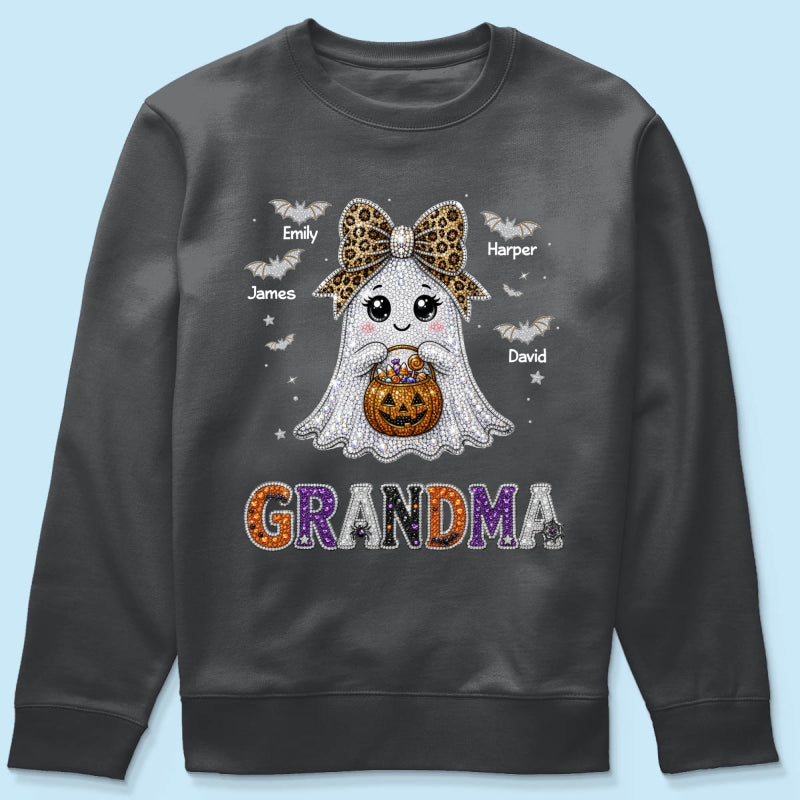 Boo Grandma Halloween Rhinestones Effect - Personalized Shirt - Halloween Gift For Grandma