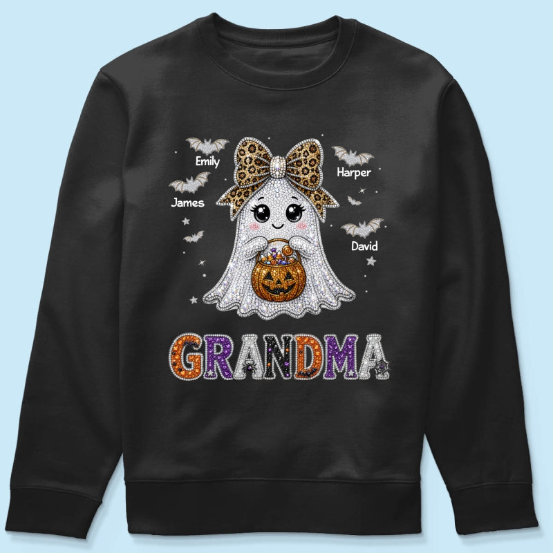 Boo Grandma Halloween Rhinestones Effect - Personalized Shirt - Halloween Gift For Grandma