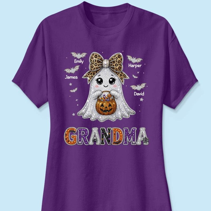 Boo Grandma Halloween Rhinestones Effect - Personalized Shirt - Halloween Gift For Grandma