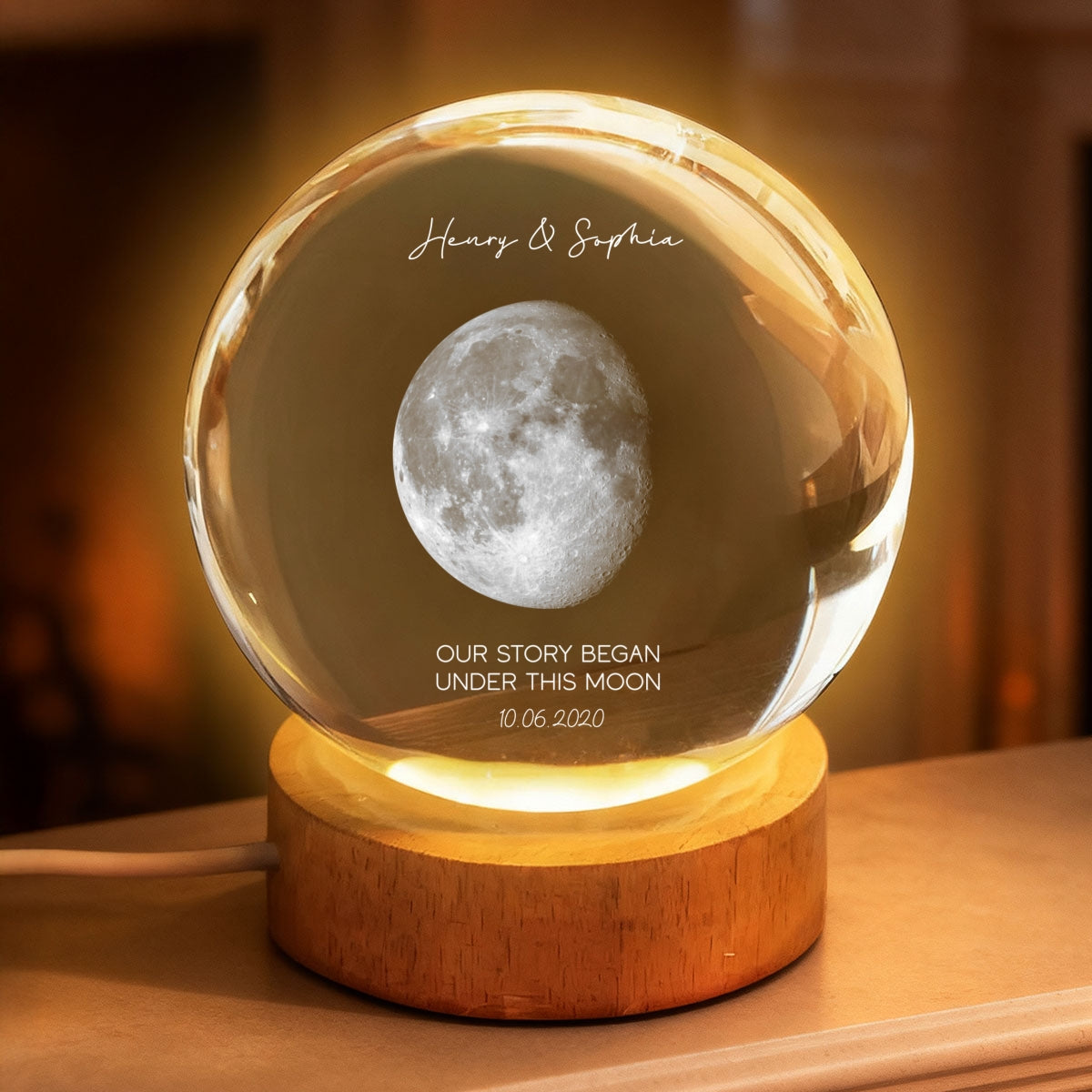 This is What the Moon Looks Like on Our Special Day - Personalized Crystal Ball LED Night Light - Sentimental Gift for Her, for Him