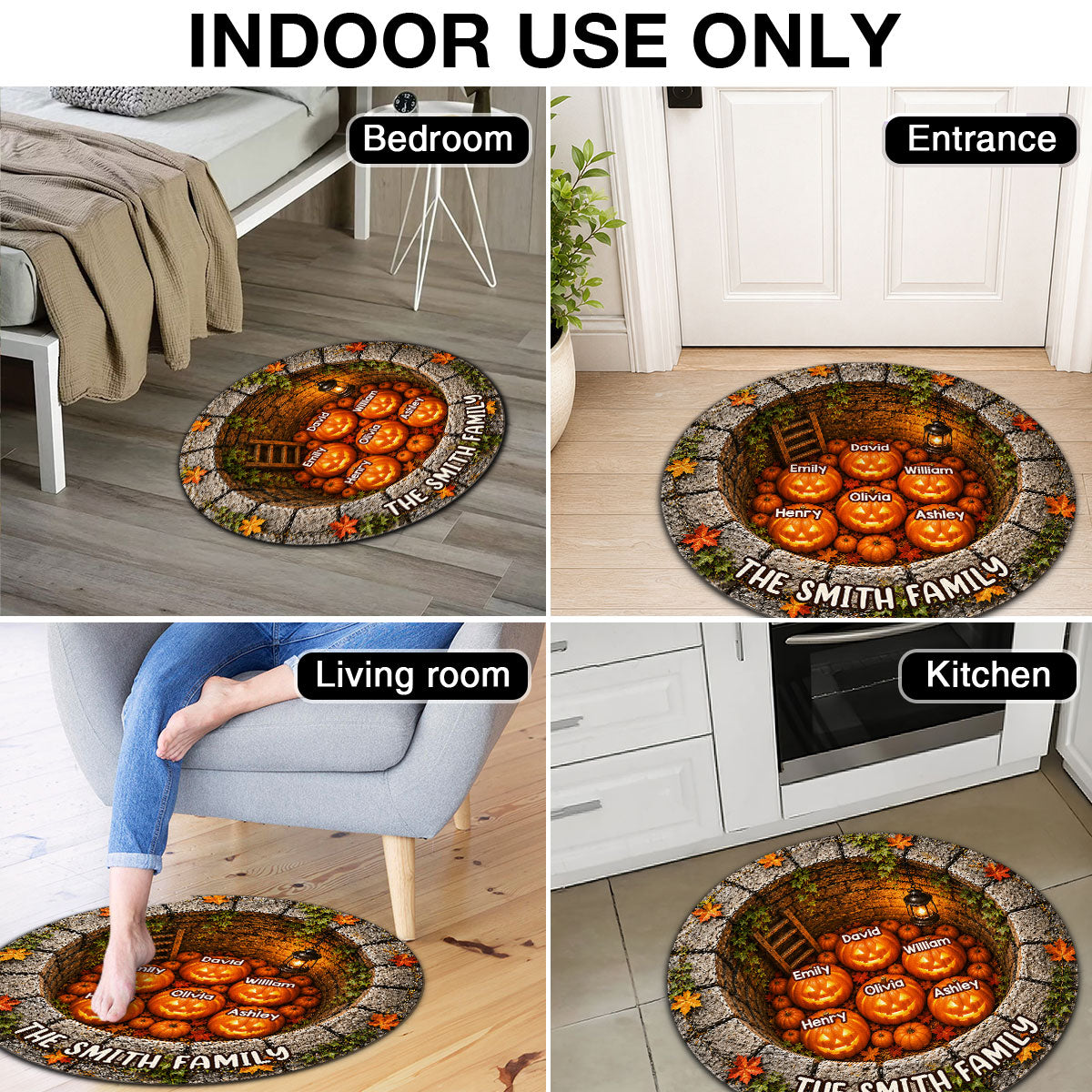 Halloween Pumpkin Family - Personalized Doormat - Spooky Gothic Floor Decor